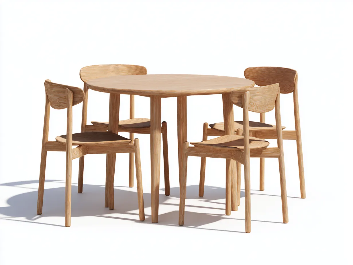 Conjunto de mesa y sillas - mesa 120x120x75 cm - madera clara y marrón oscuro - mesa redonda con 4 sillas para comedor - estilo contemporáneo acogedor