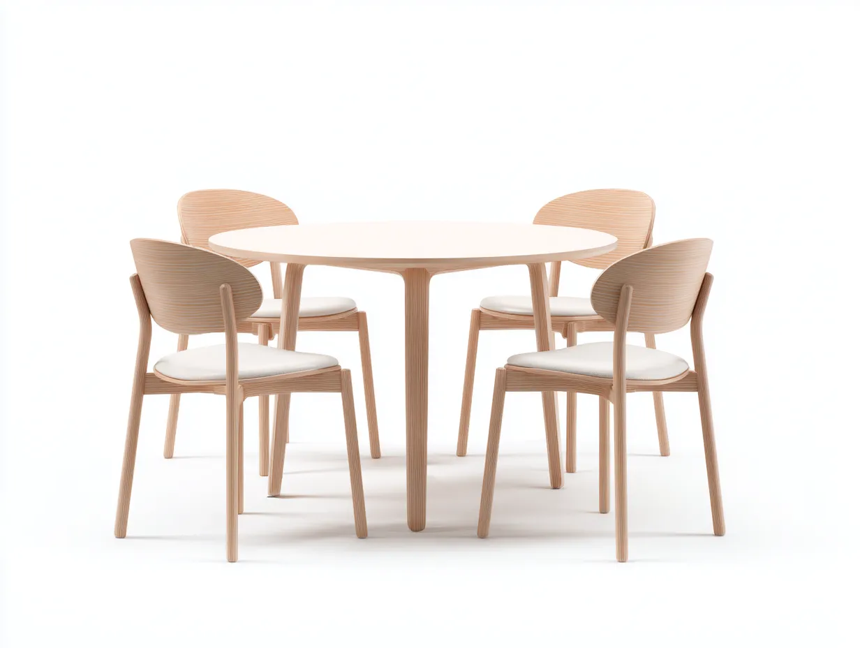 Conjunto de mesa y sillas - mesa 118x118x75 cm - madera clara y blanco - mesa redonda con 4 sillas tapizadas para comedor - diseño nórdico elegante