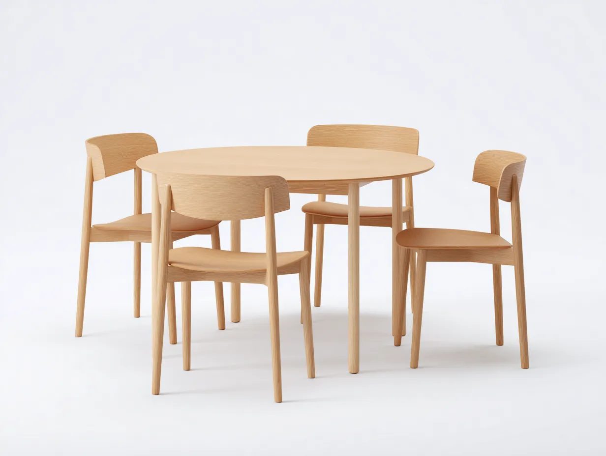 Conjunto de mesa y sillas - mesa 120x120x75 cm - madera clara - 1 mesa redonda y 4 sillas - diseño nórdico