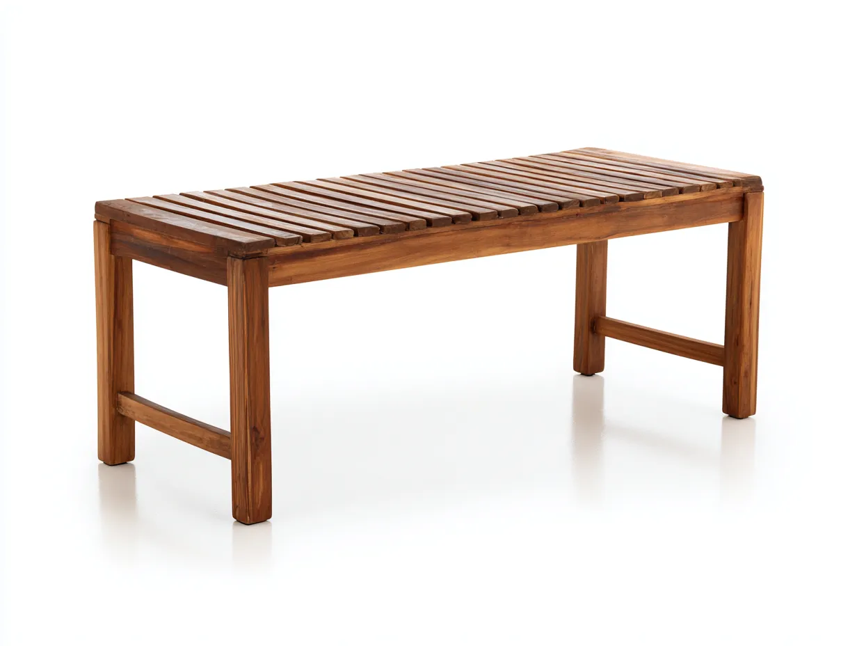 Banco de madera 135x35x45 cm - acabado marrón - para exterior - diseño funcional de líneas rectas