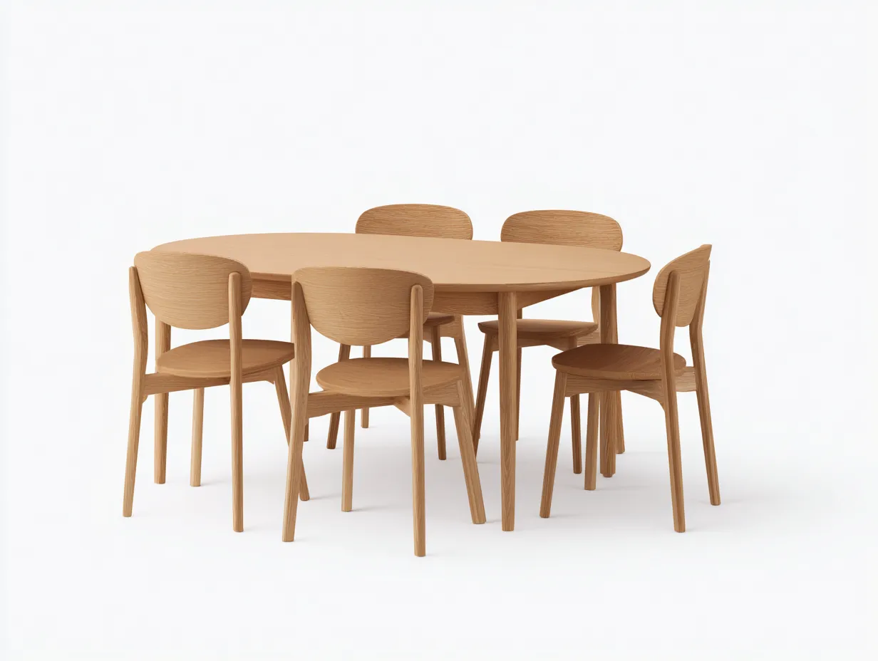 Conjunto de mesa y sillas - mesa 150x90x75 cm - roble claro - mesa ovalada con 5 sillas para comedor - diseño nórdico funcional