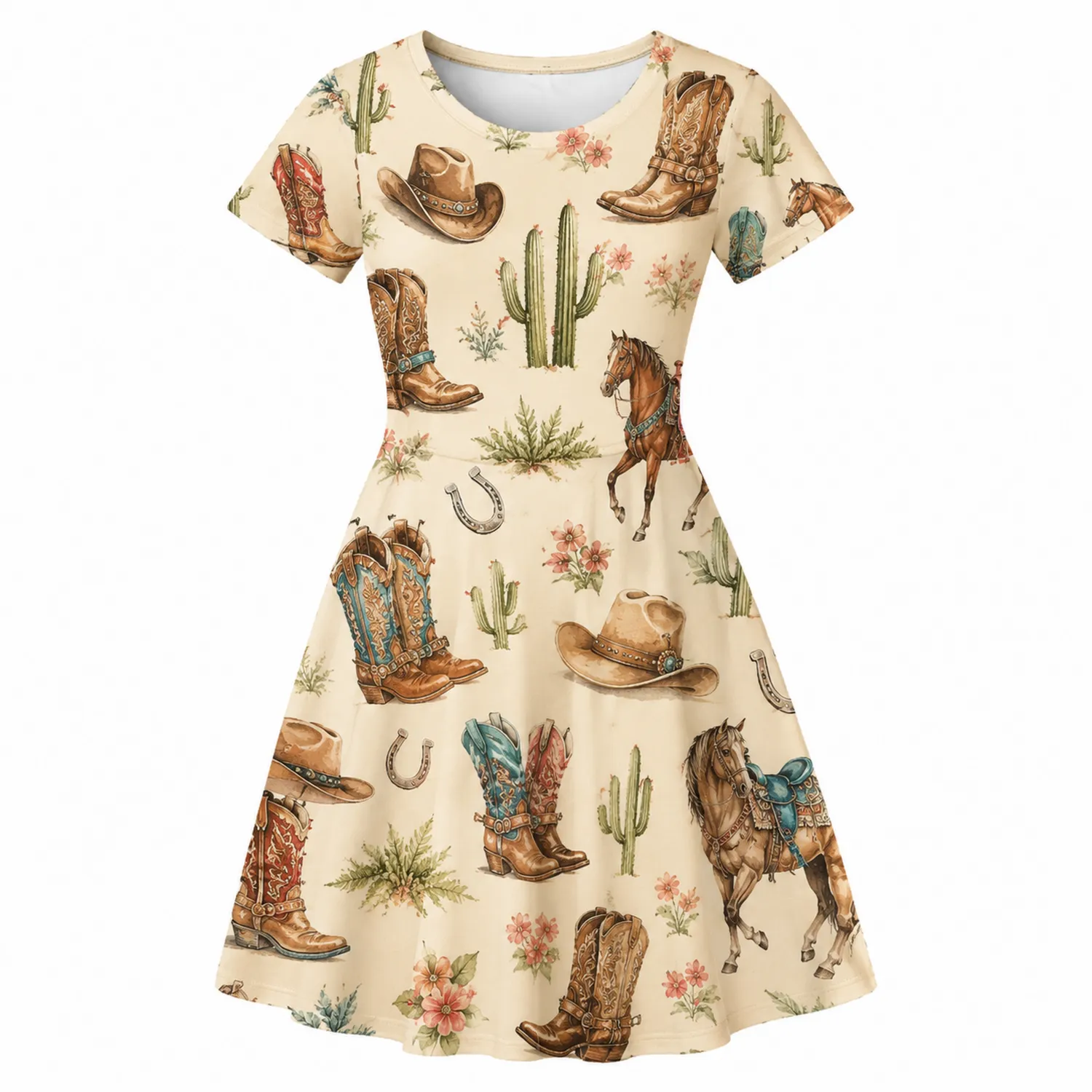 Robe T-shirt Femme Motif Équestre Manches Courtes