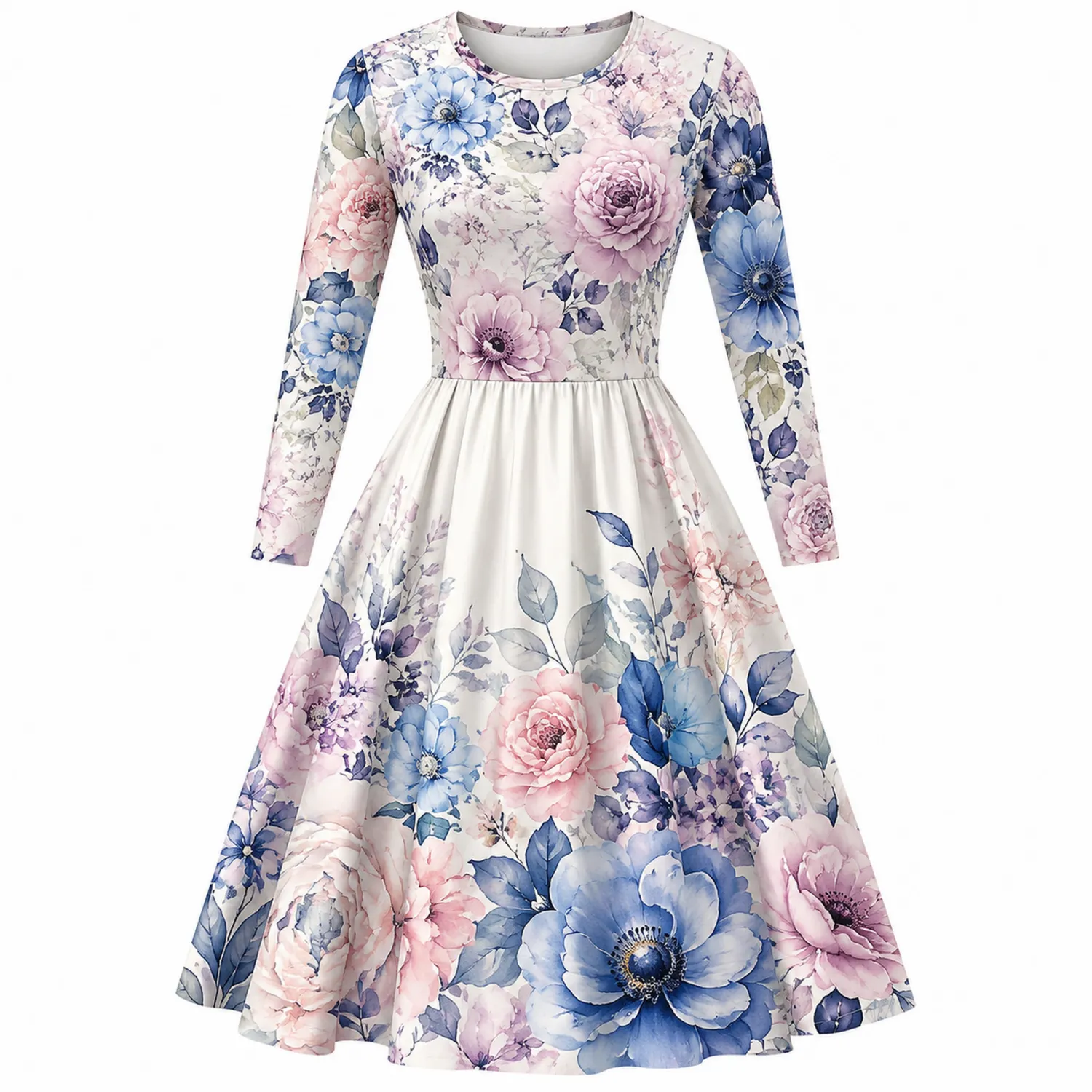 Robe Longue Fleurie à Manche Longues A-Line