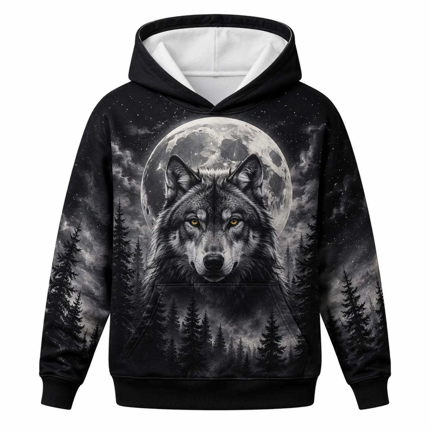 Sweat à Capuche Loup et Lune Enfant Unisexe