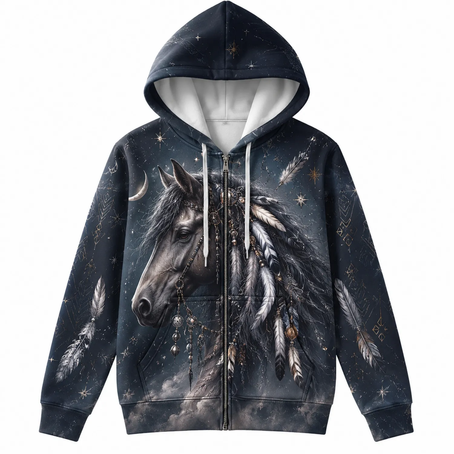 Sweat à Capuche Zippé Femme Cheval Imprimé