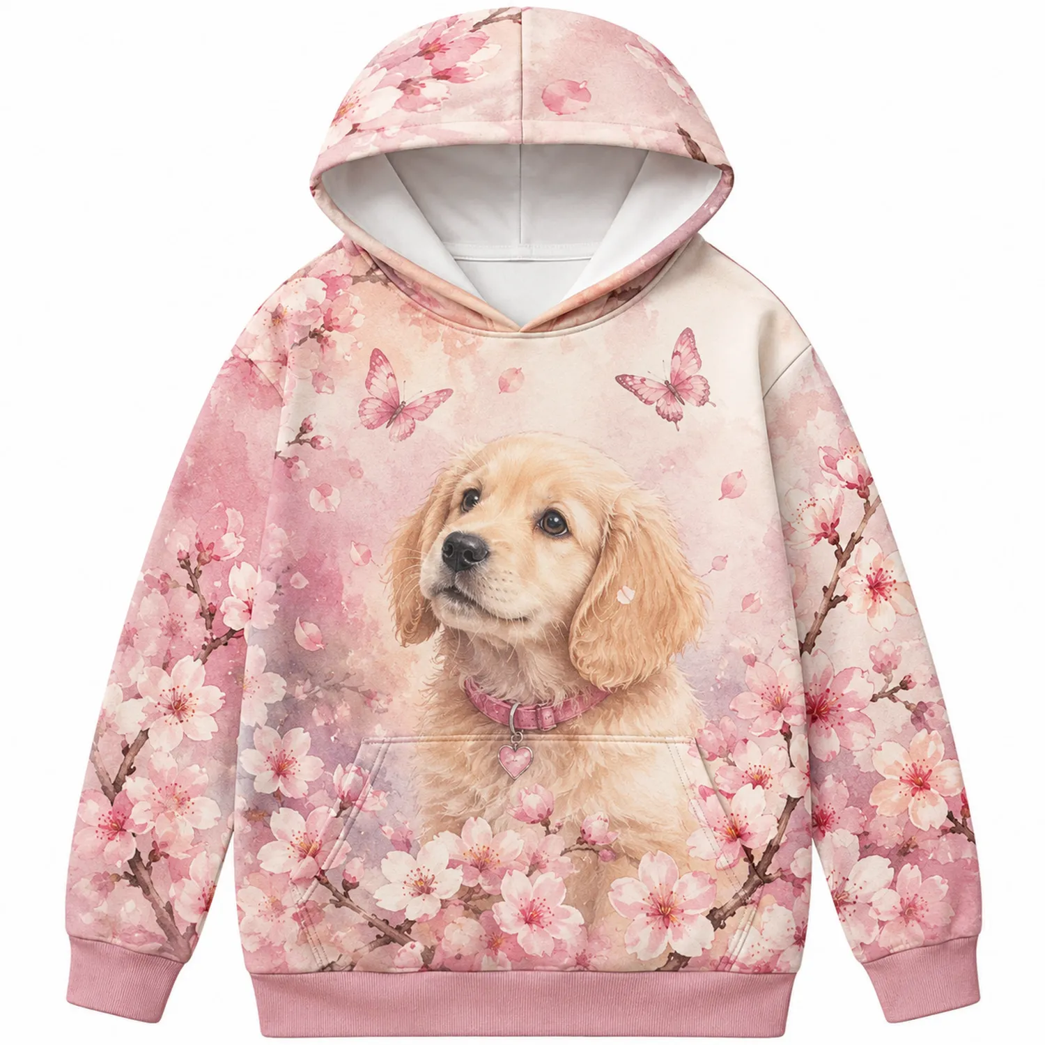 Sweat à Capuche Enfant Fleurs de Cerisier Chien