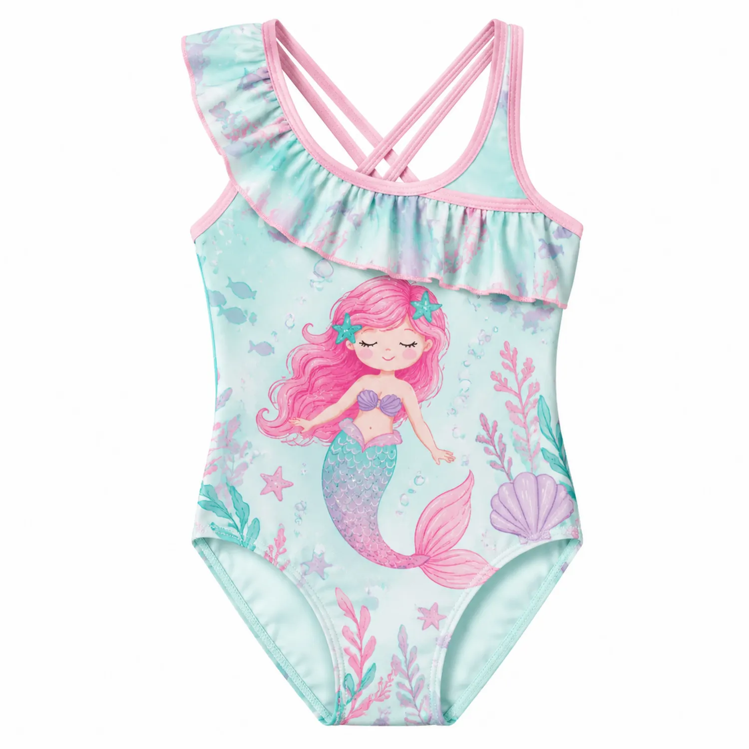 Maillot de Bain Fille Sirène Une Pièce à Volants