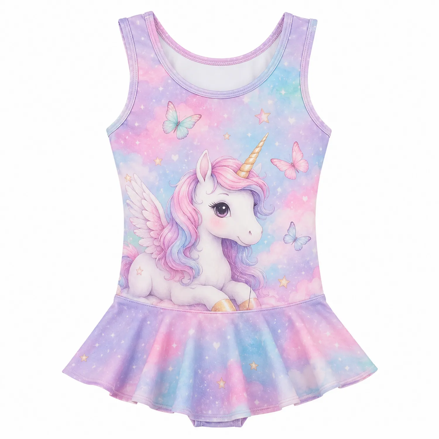 Maillot de Bain Fille Licorne Papillon Une Pièce avec Jupe