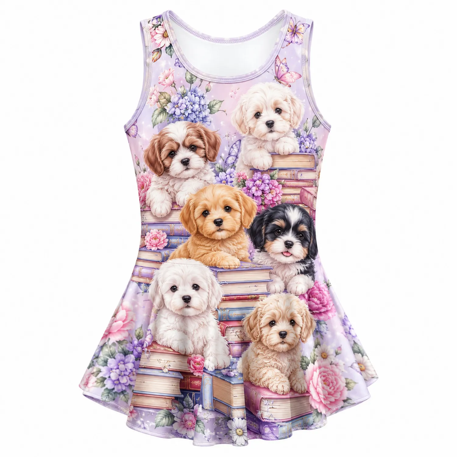 Robe de Bain Fille Chiots et Livres Sans Manches