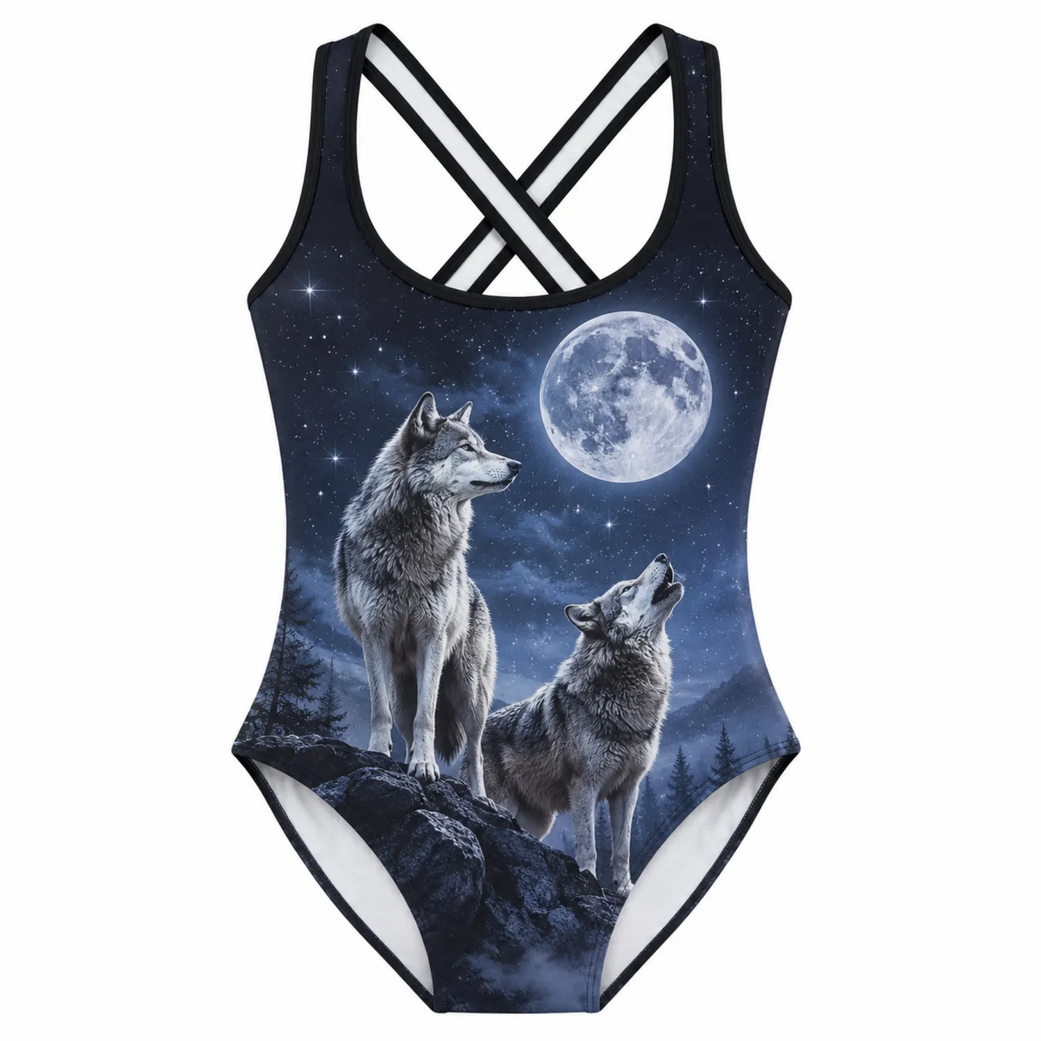Maillot de Bain Fille Loup Lune Une Pièce Dos Croisé