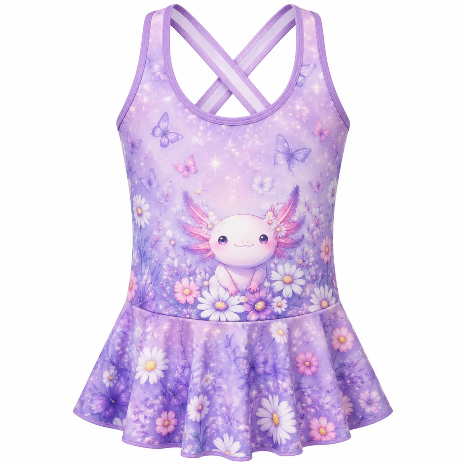Maillot Une Pièce Fille Axolotl et Marguerites