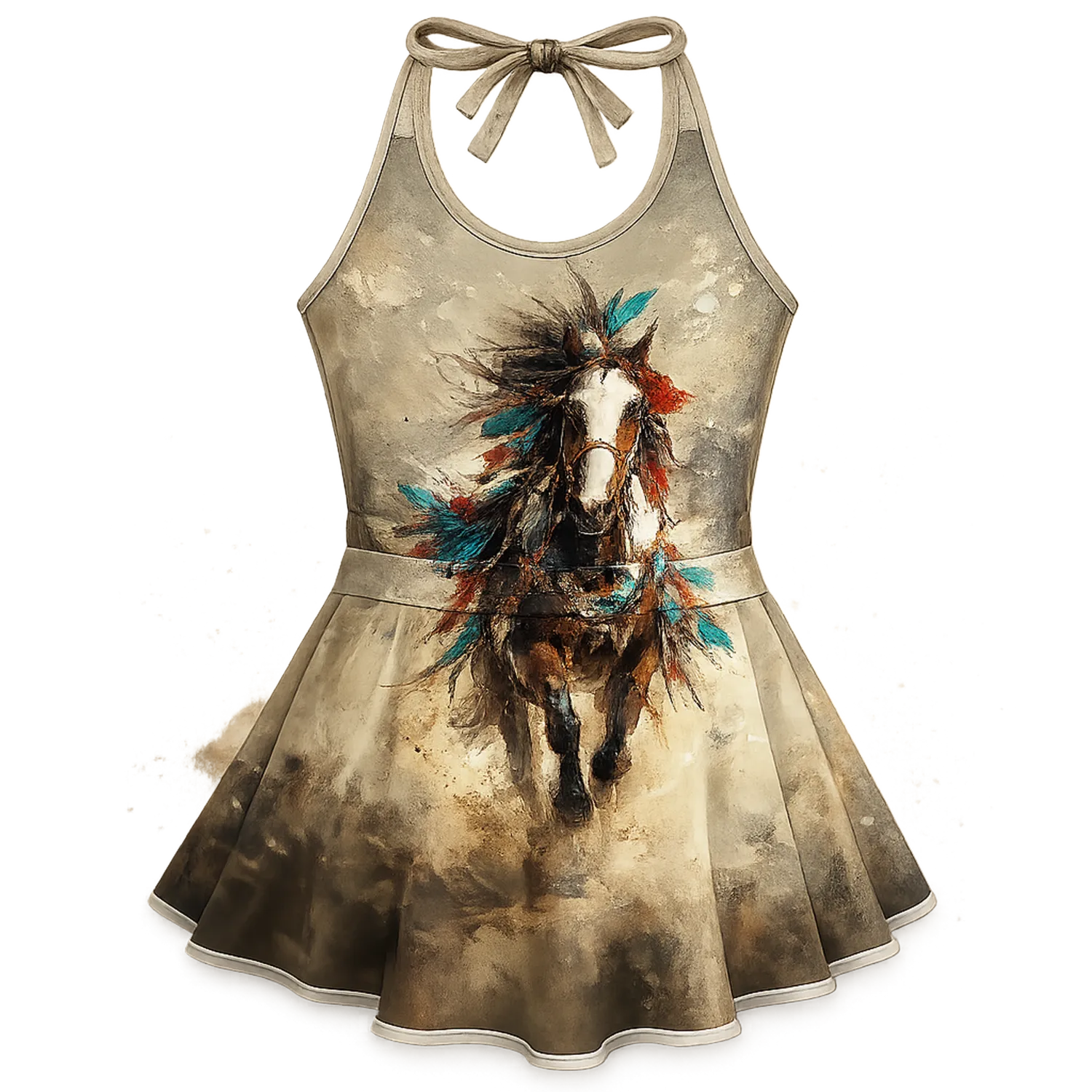 Maillot de Bain Fille avec Jupe Motif Cheval