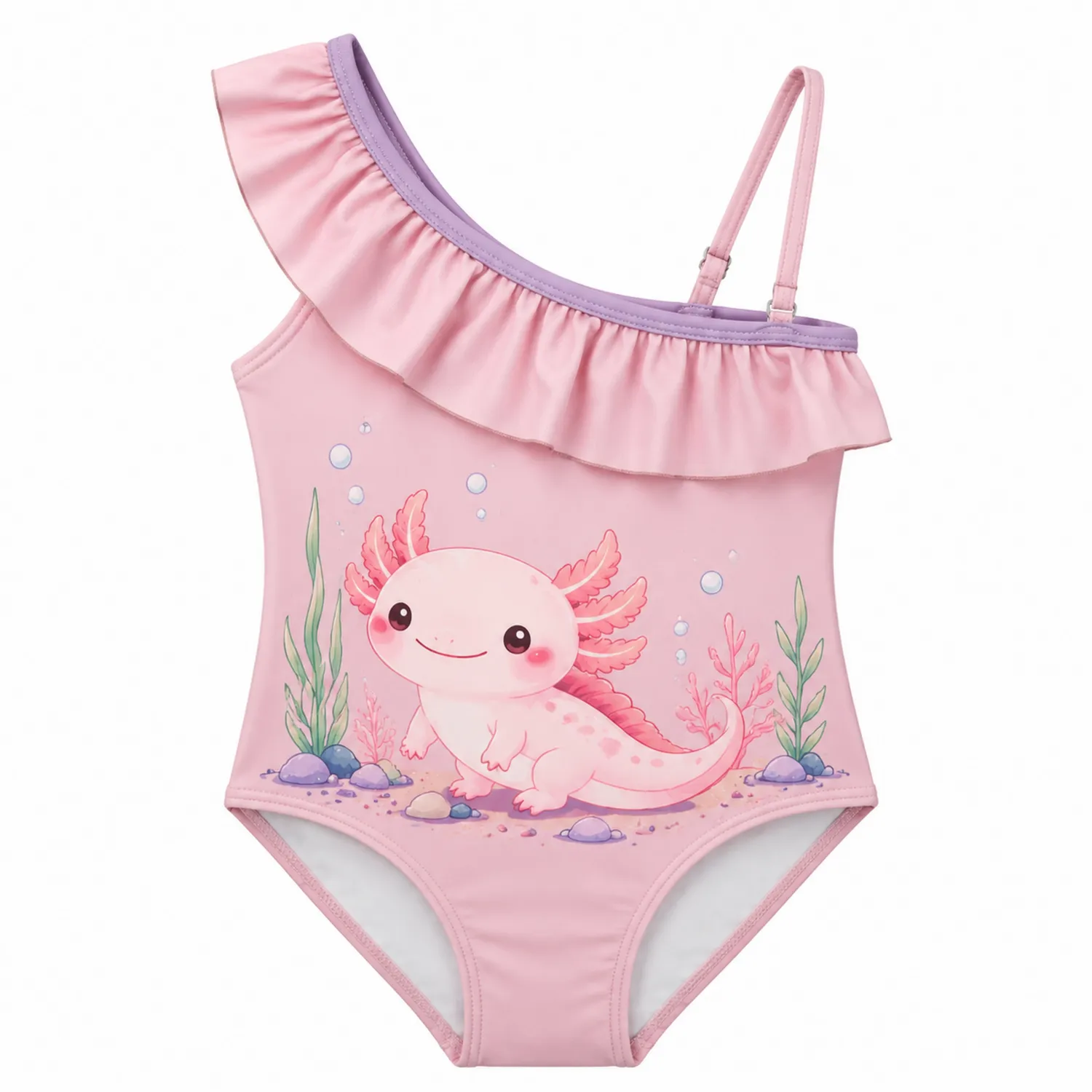 Maillot de bain une pièce fille Axolotl rose à volant