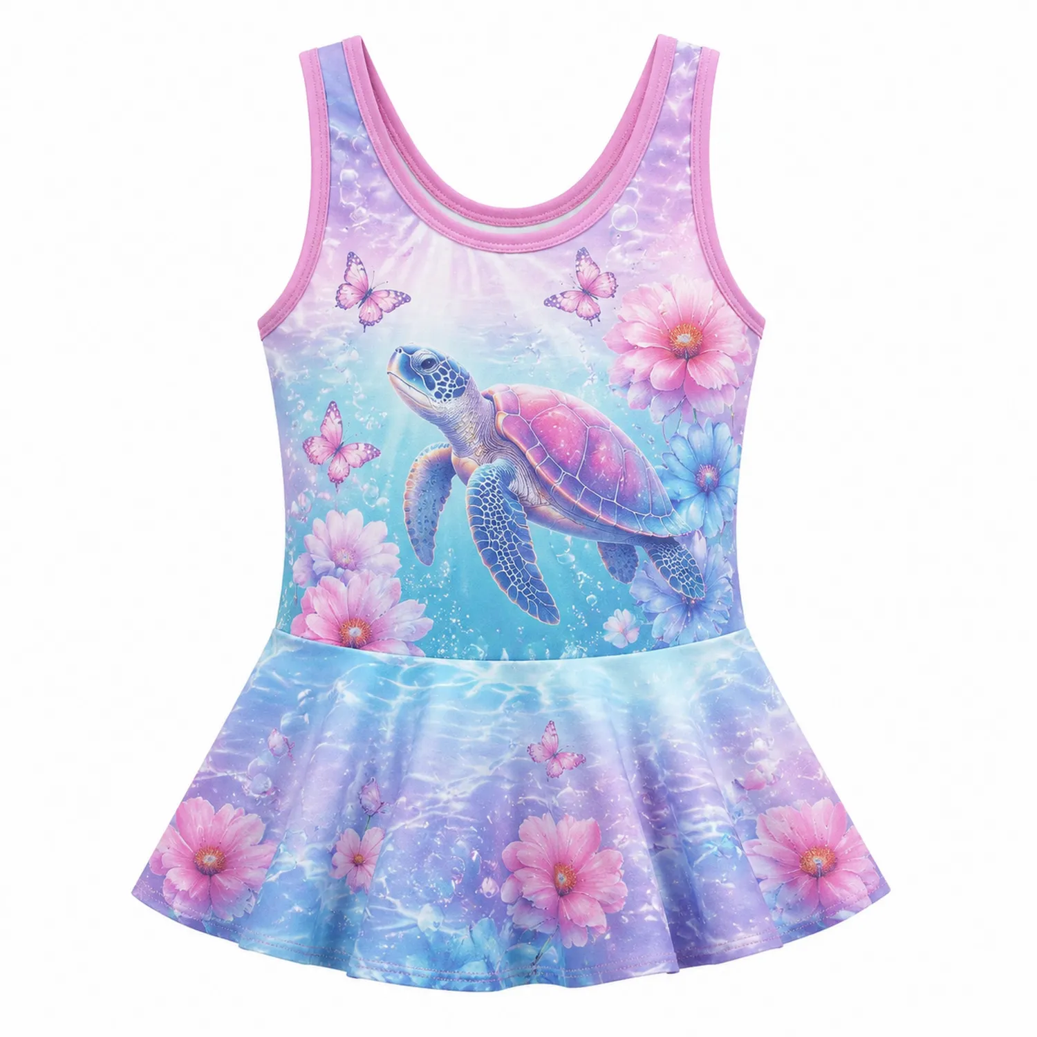 Maillot une pièce tortue de mer et marguerite fille
