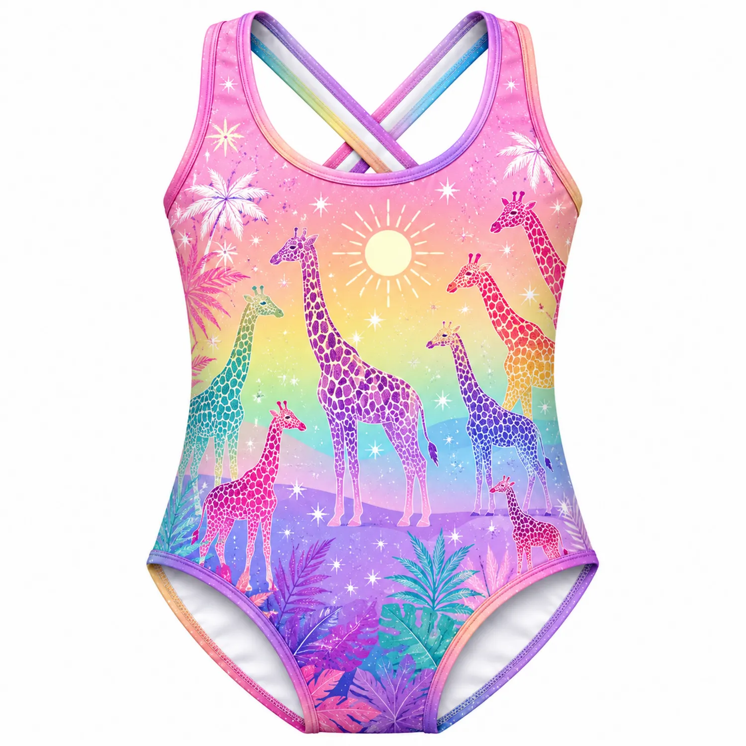 Maillot de Bain Une Pièce Fille Arc-en-Ciel Girafe