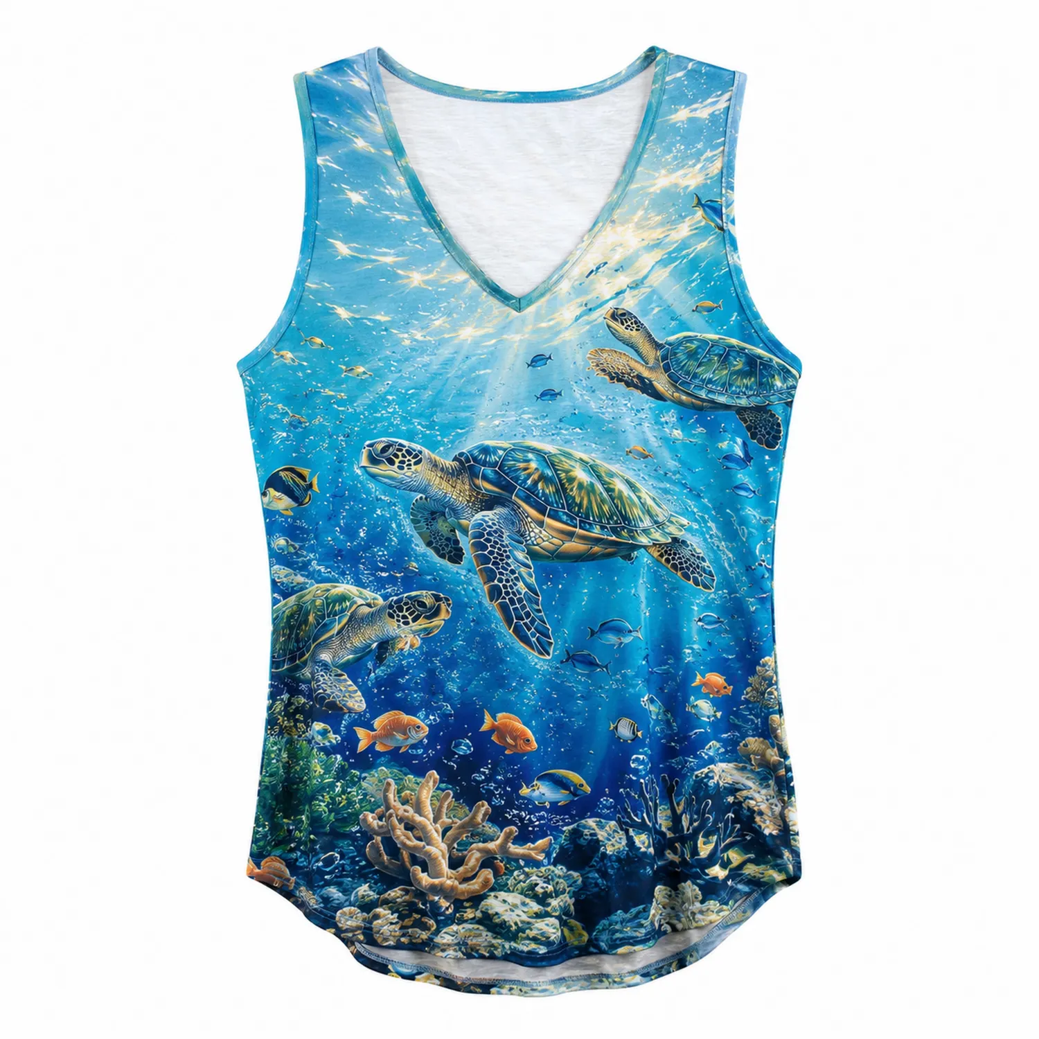 Débardeur Femme Imprimé Tortue de Mer Col V