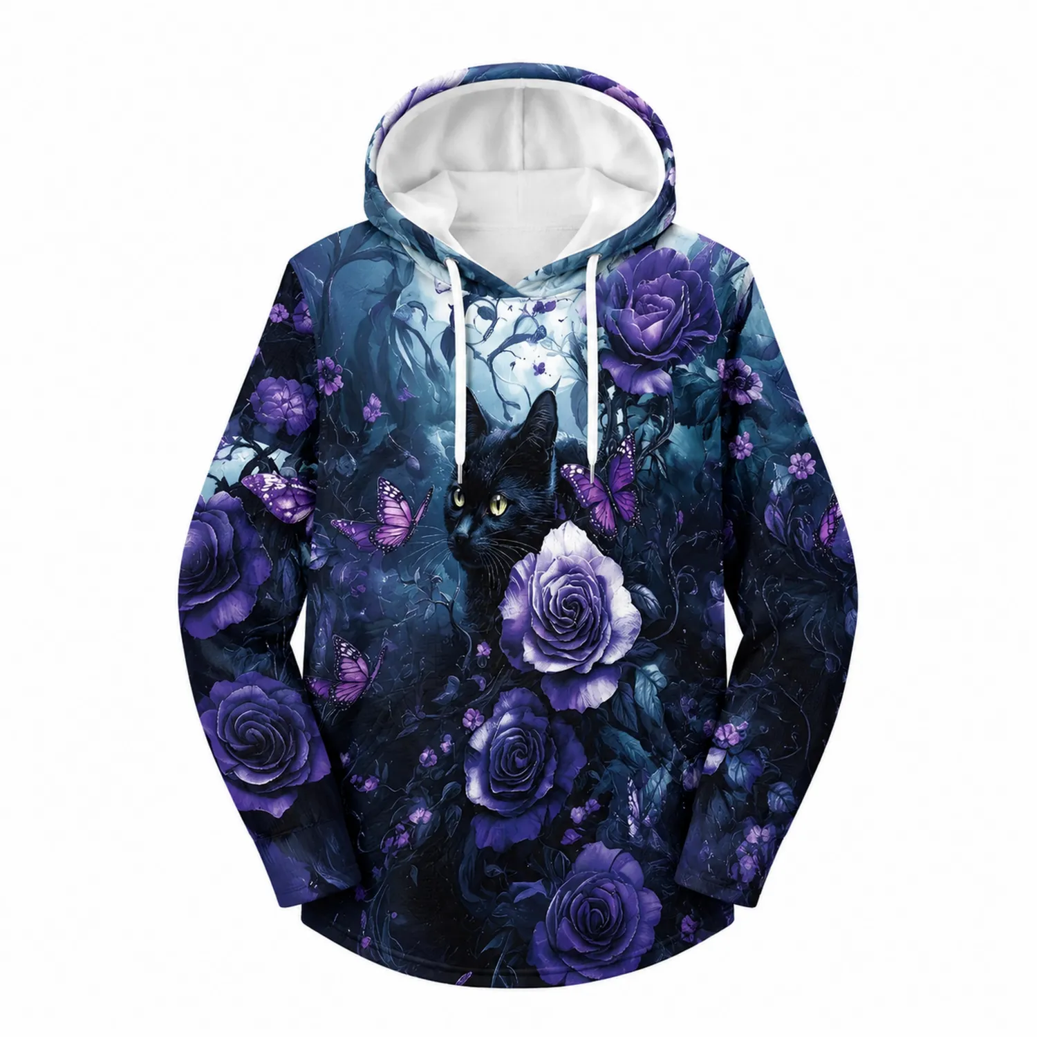 Felpa con Cappuccio Gatto e Rose Viola per Attività Casual