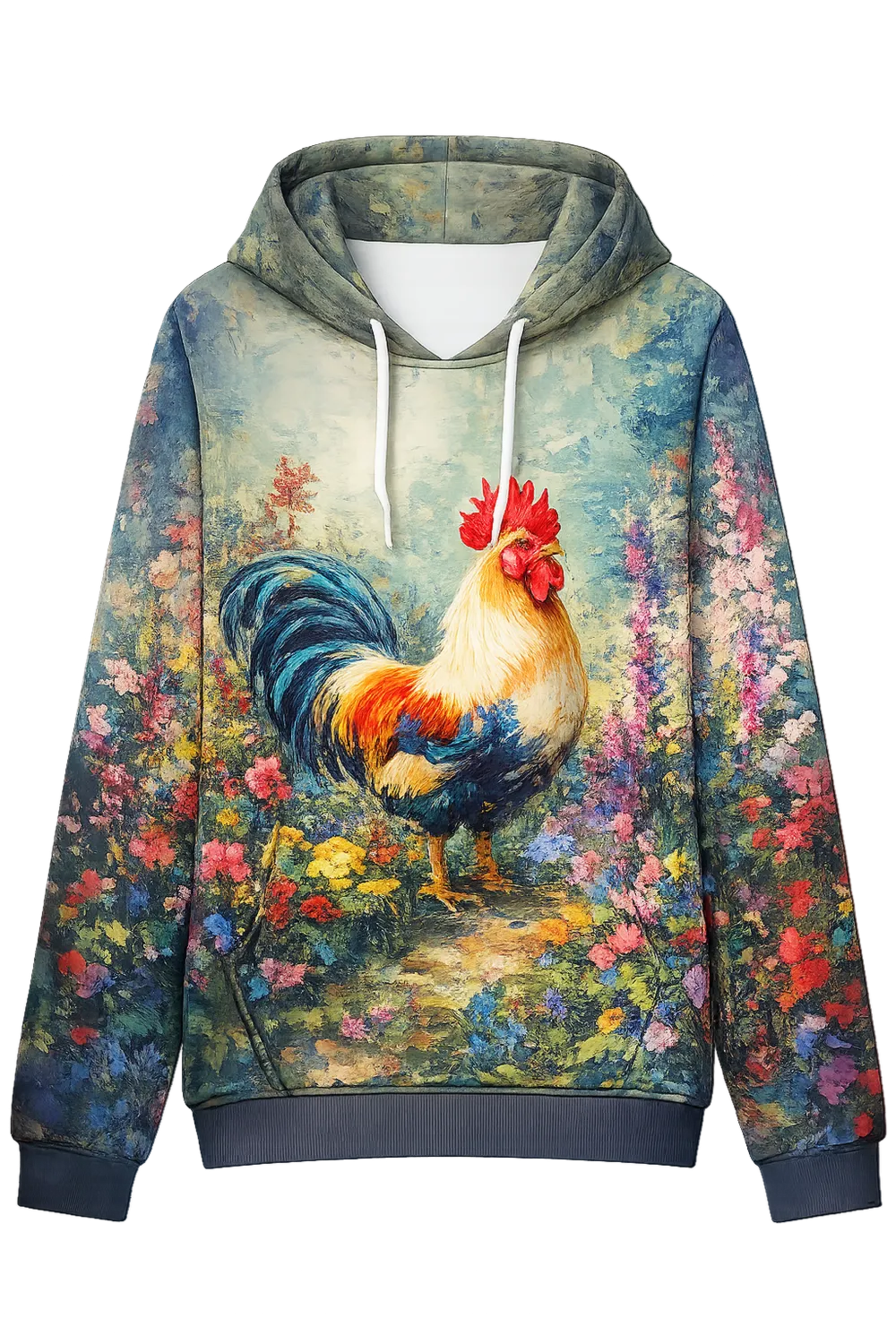 Felpa con Cappuccio Stampa Gallo Multicolore