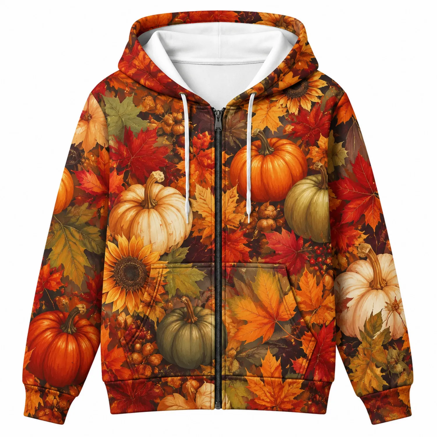 Felpa con Cappuccio Zippata Autunnale con Zucche
