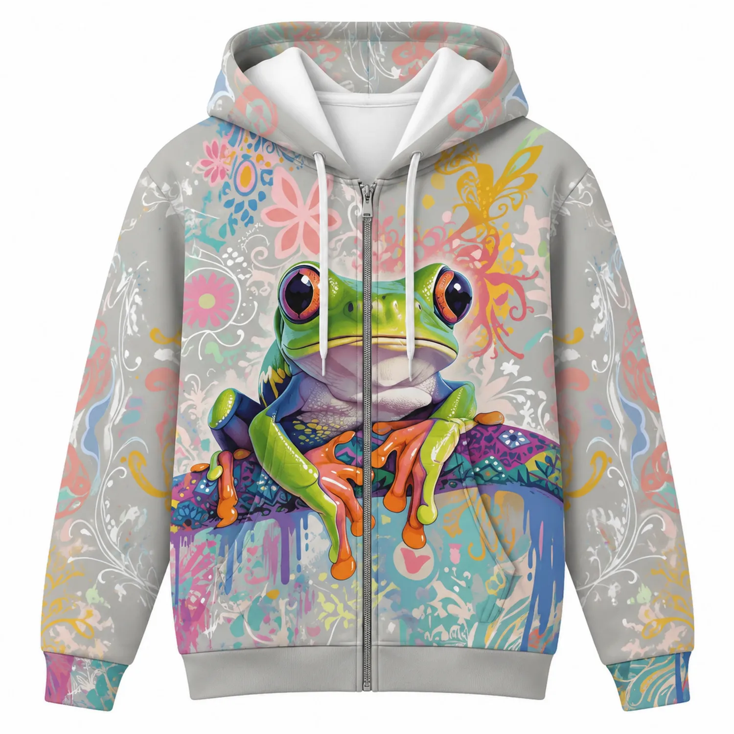 Felpa con Cappuccio con Rana Artistica Multicolore