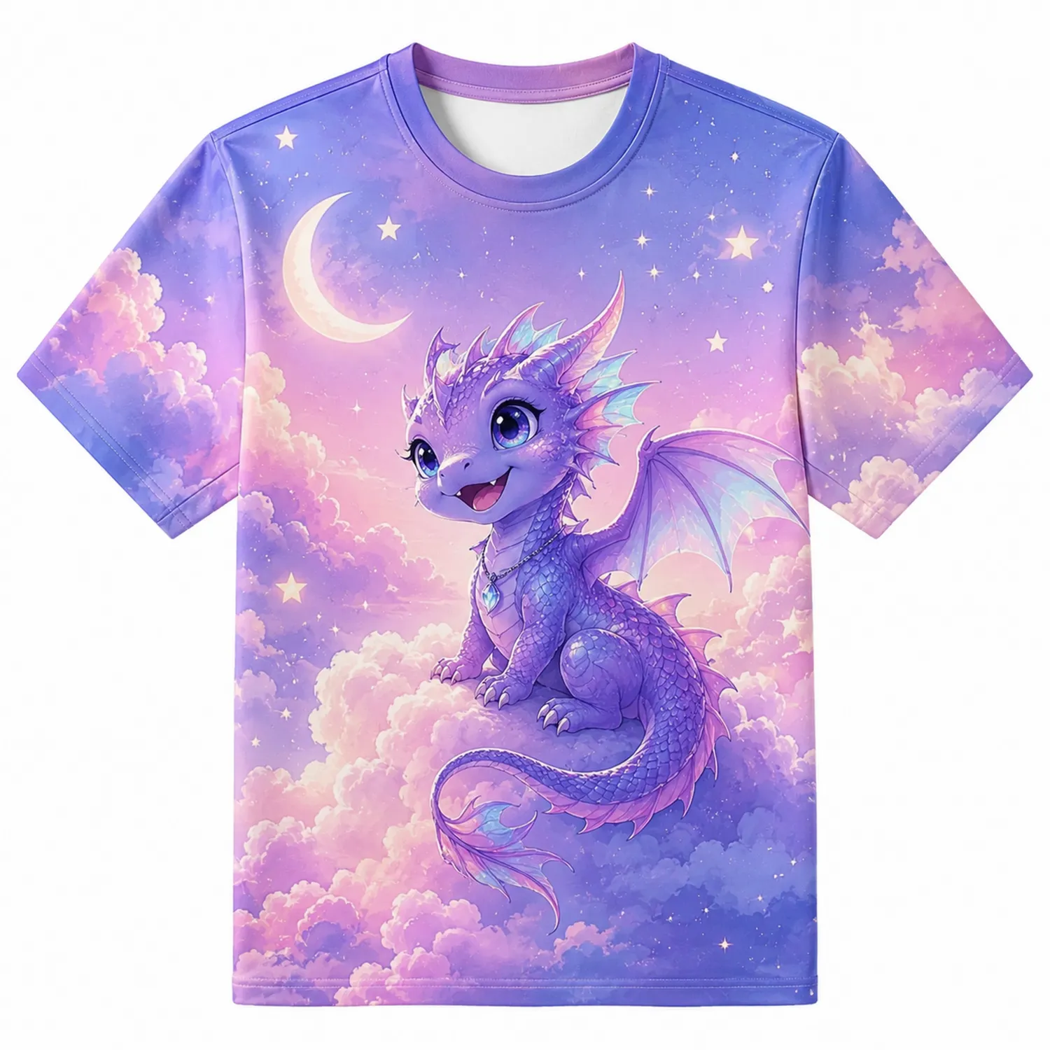 Maglietta Unisex Drago Fantasia Maniche Corte Viola e Rosa