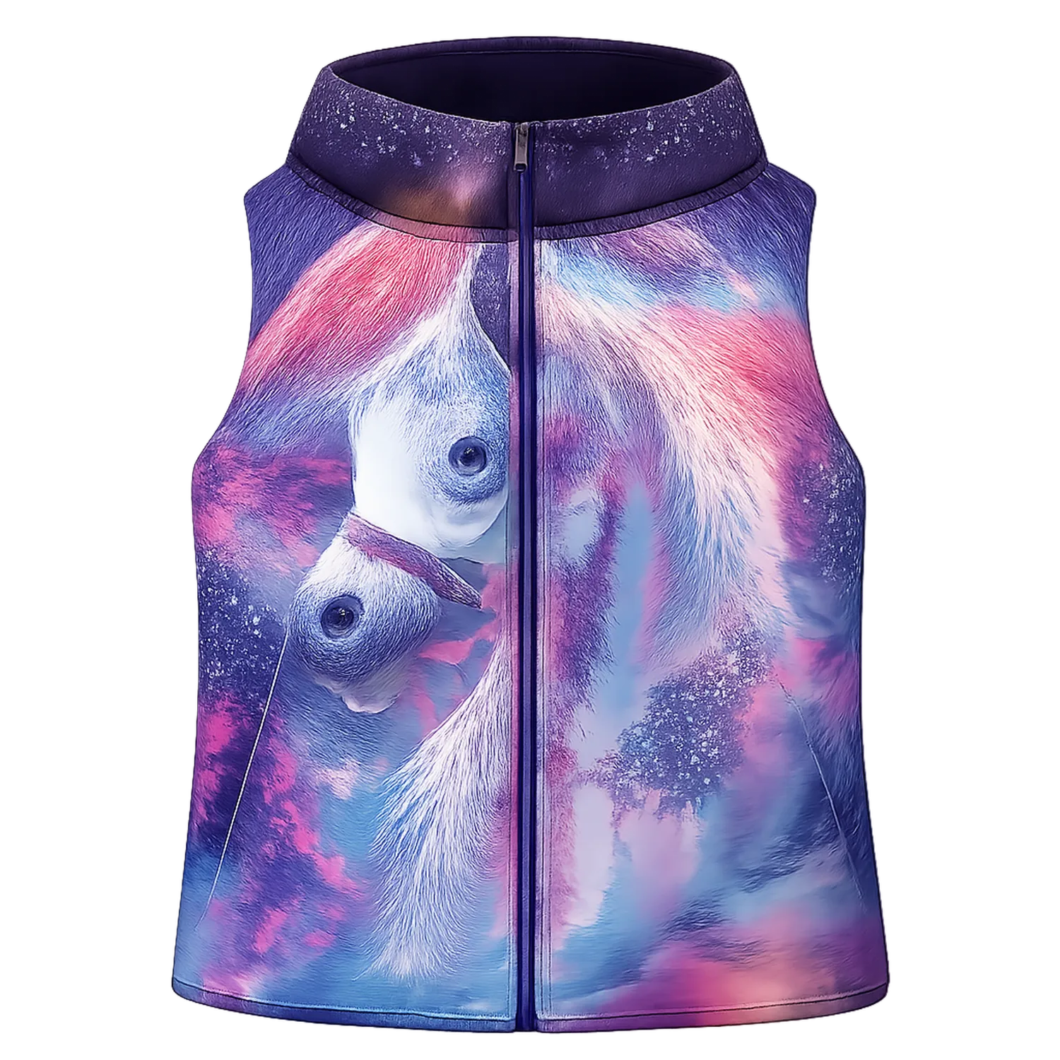 Gilet smanicato con stampa artistica multicolore