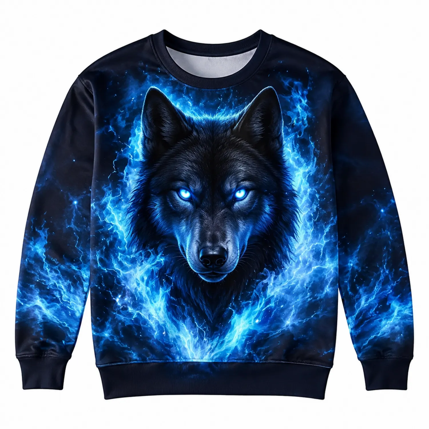 Bluza z nadrukiem wilka w niebiesko-czarnych odcieniach