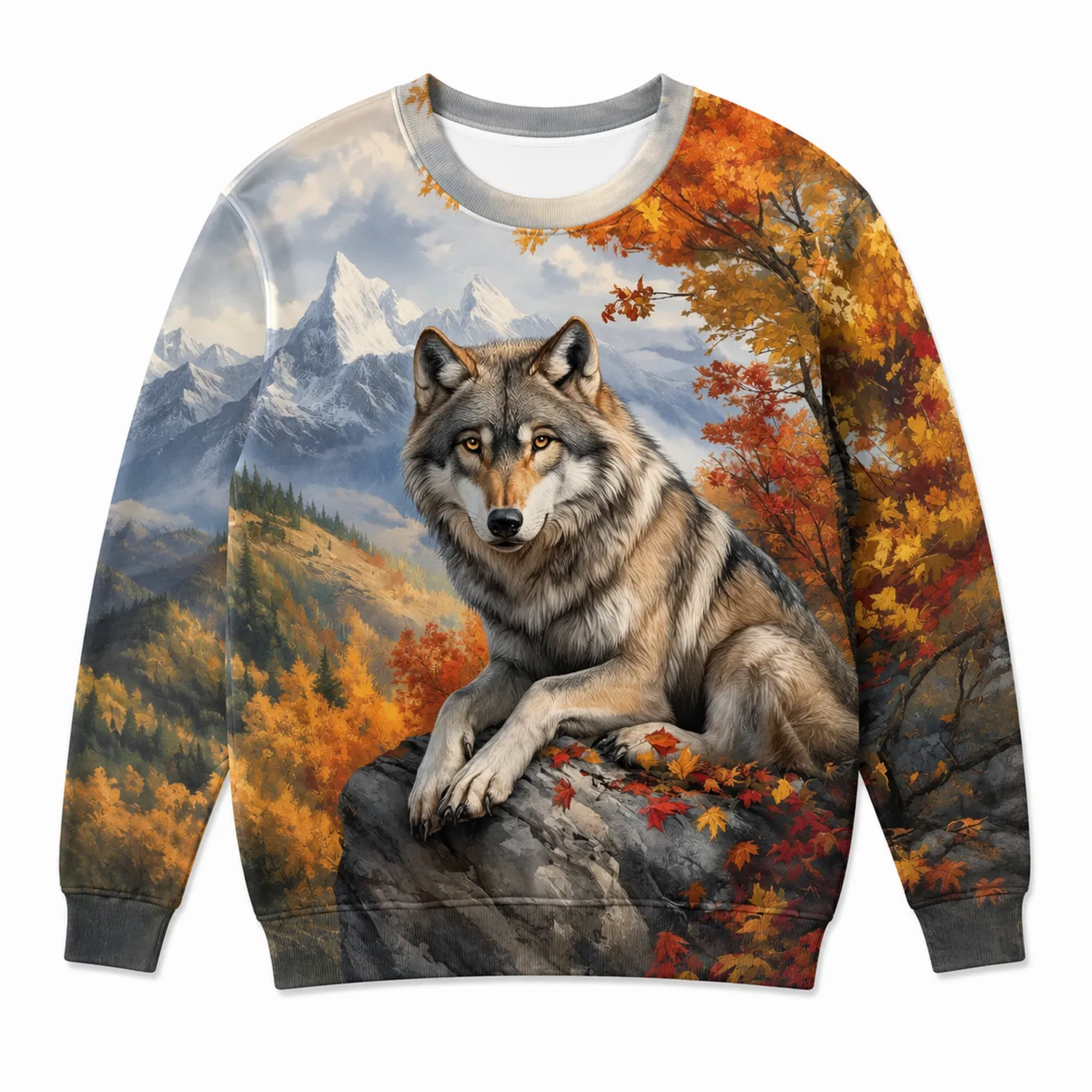 Bluza z nadrukiem wilka w jesiennym krajobrazie górskim