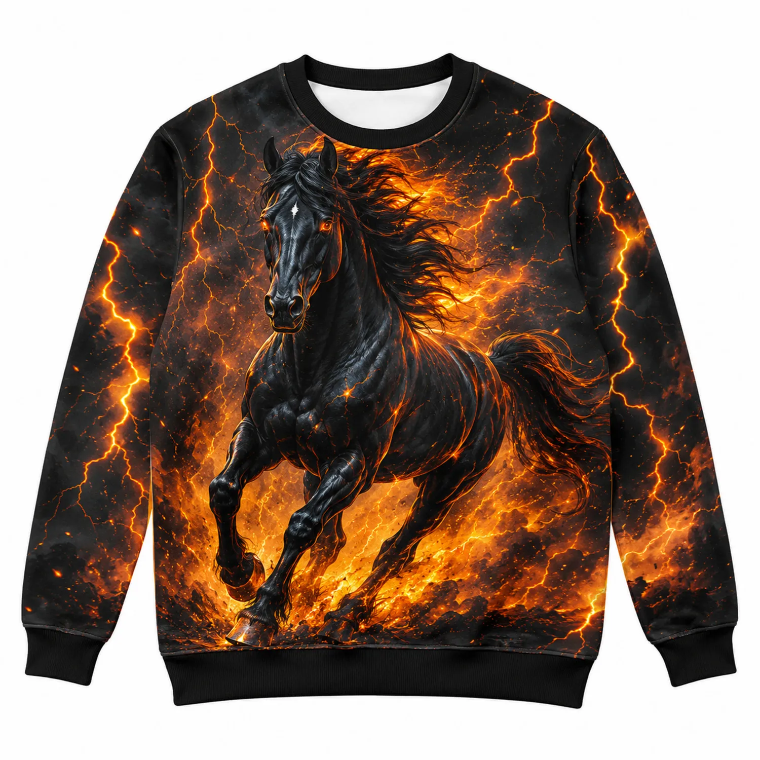 Bluza męska z nadrukiem 3D konia czarno-pomarańczowa