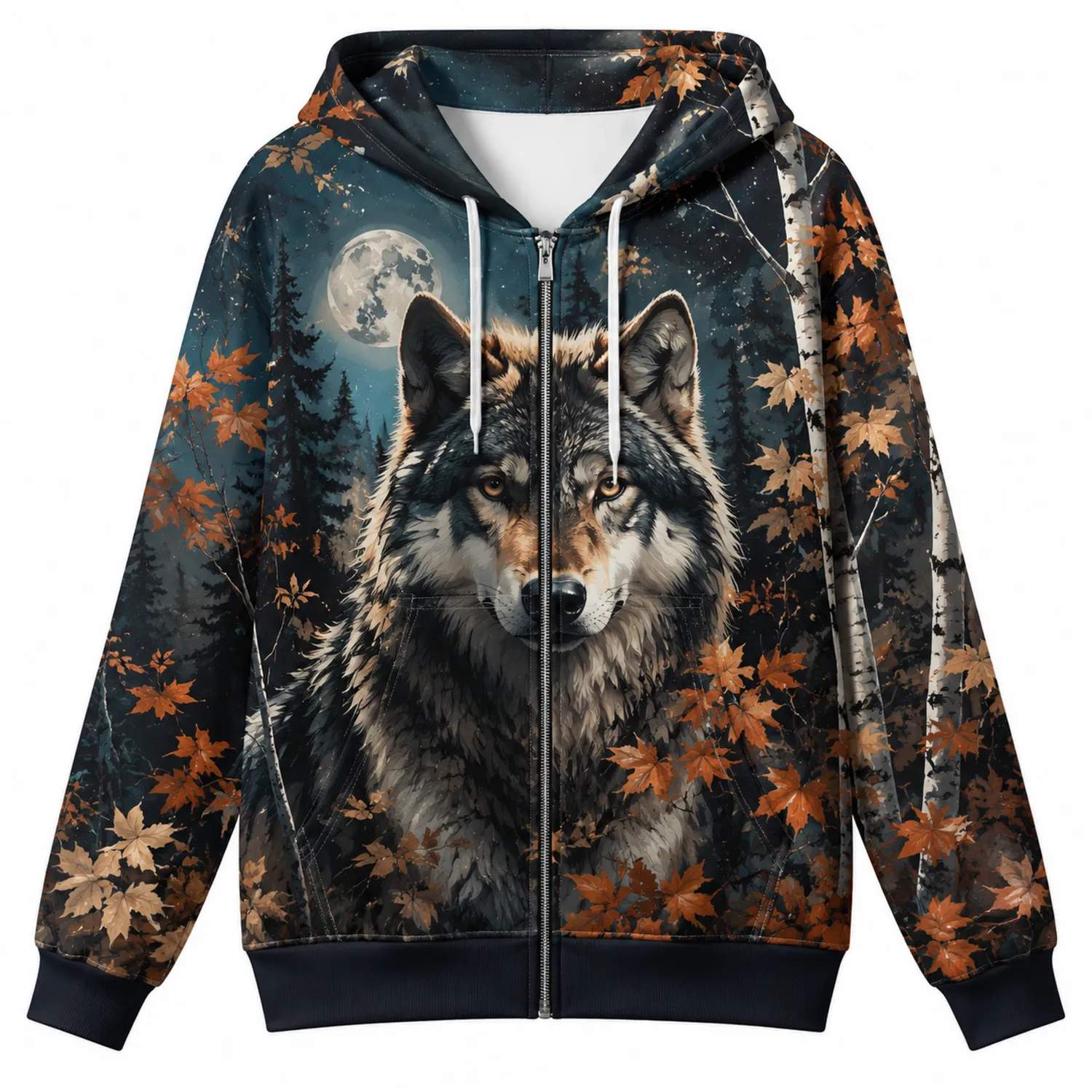 Bluza z kapturem z nadrukiem wilka unisex czarno-brązowa
