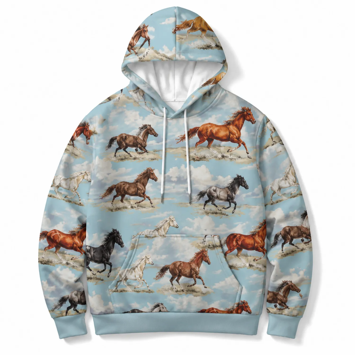 Bluza z kapturem w konie na błękitnym tle