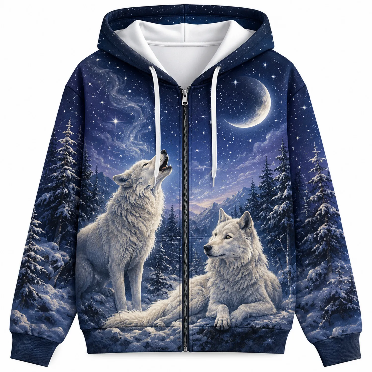 Bluza z kapturem nocne wilki nadruk zamek granatowy