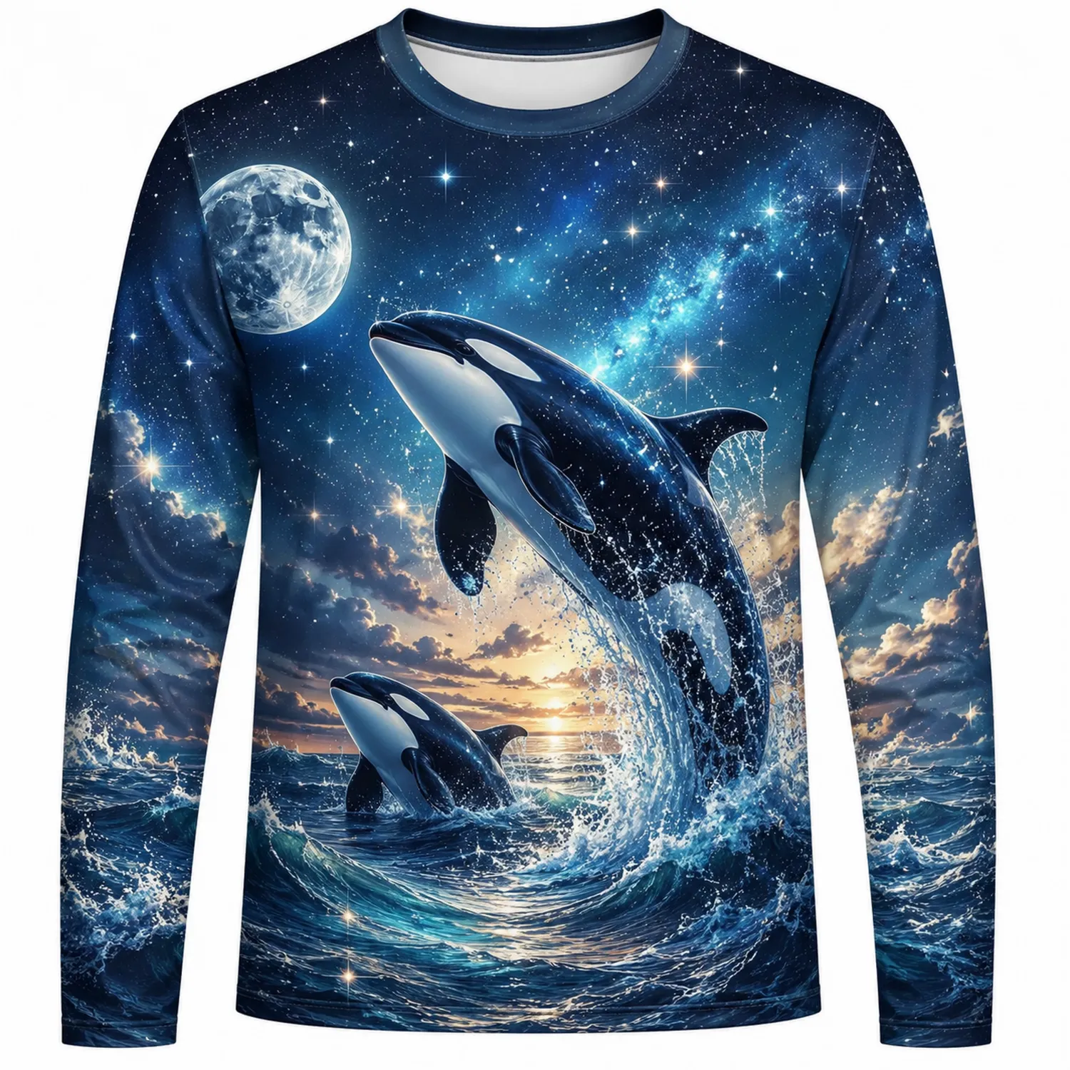 Bluza męska z nadrukiem orki na nocnym niebie, długie rękawy, kolor niebieski