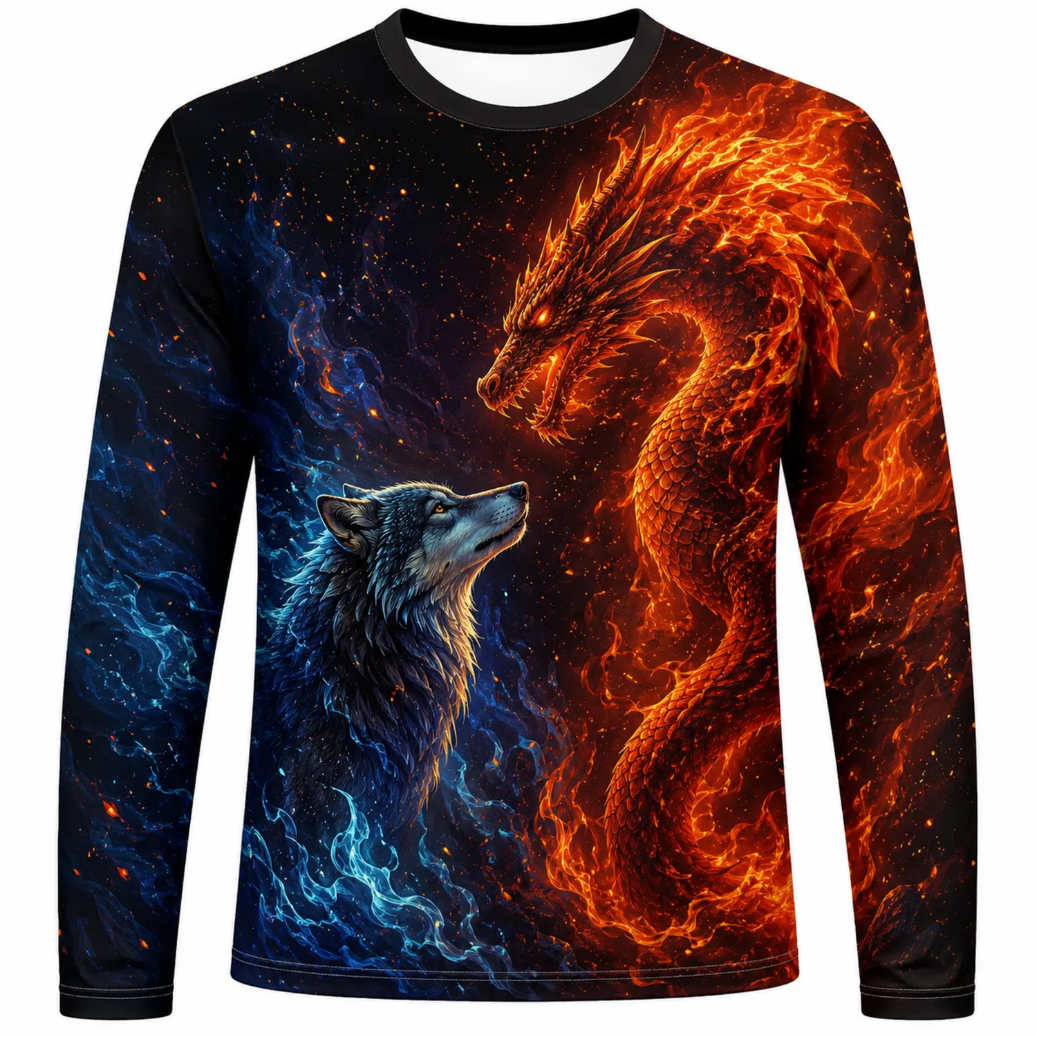 Bluza męska z długim rękawem wilk i smok nadruk 3D