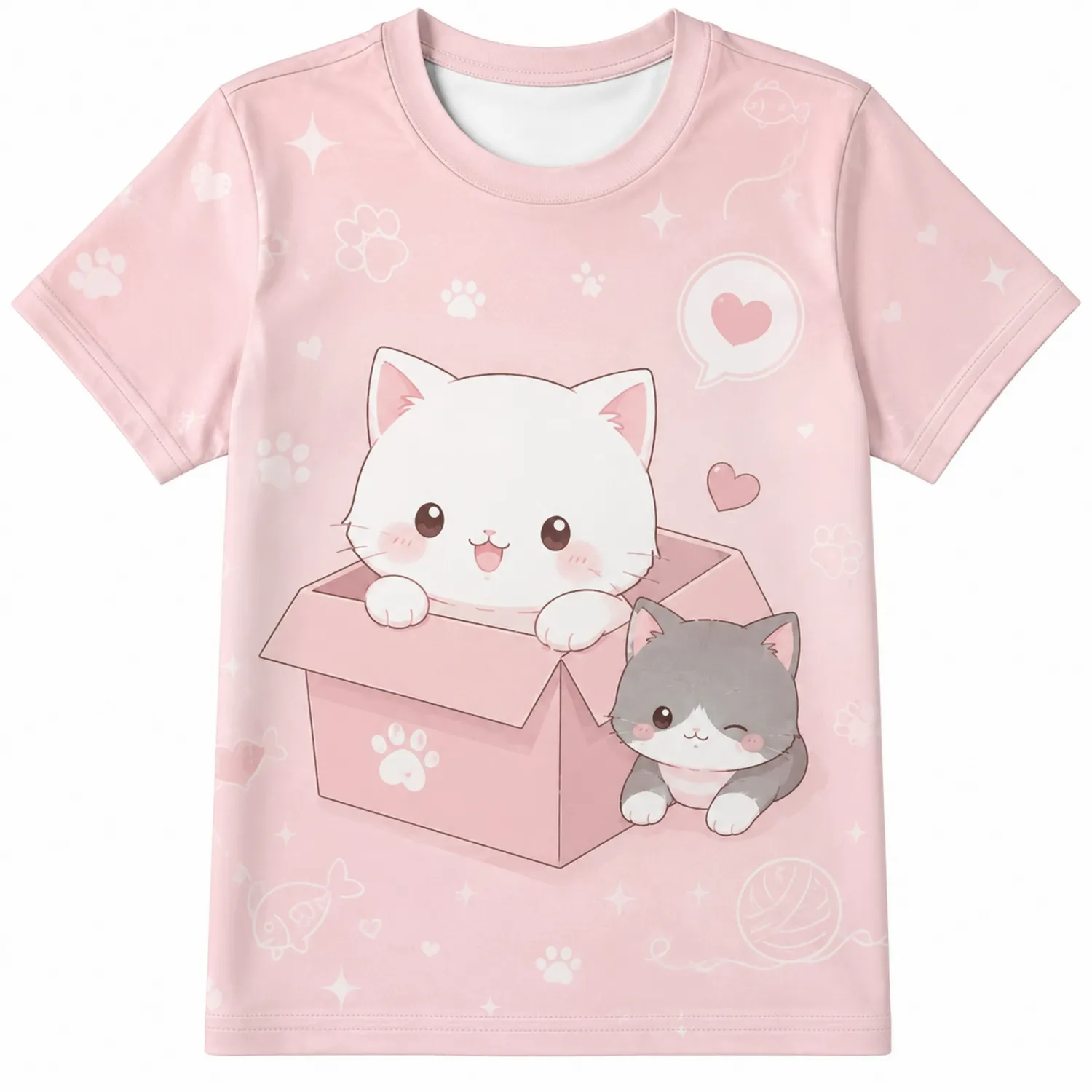 Różowy t-shirt dziecięcy z kotkami w pudełku