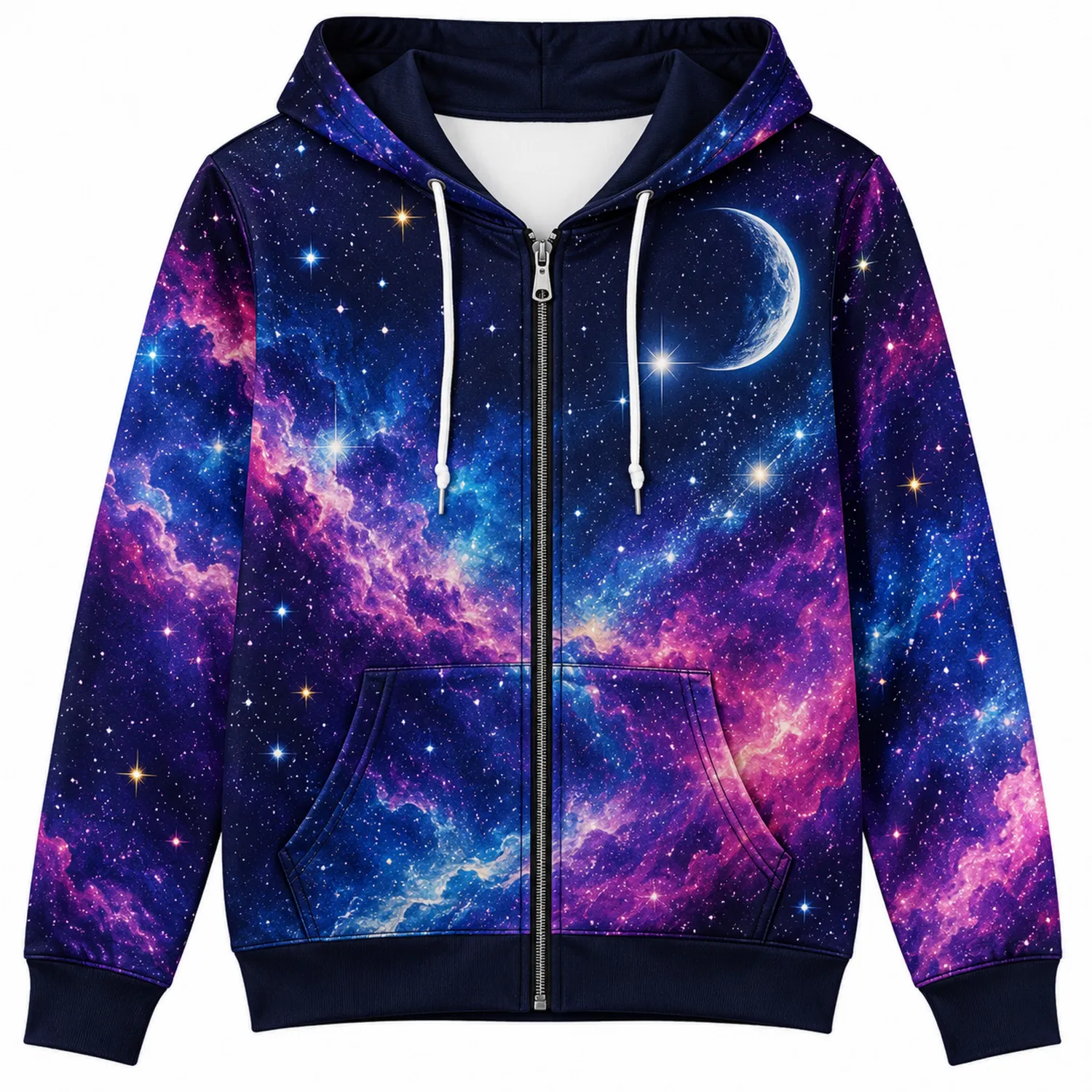 Galaxie Kapuzenjacke mit Reißverschluss Langarm Lila/Blau/Bunt