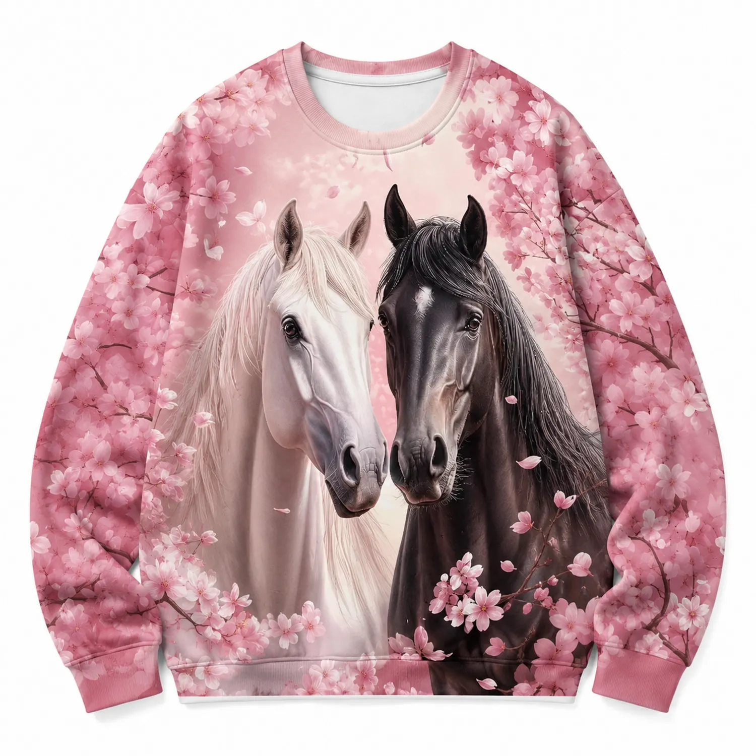 Rosa Sweatshirt mit Pferde- und Blumenmotiv