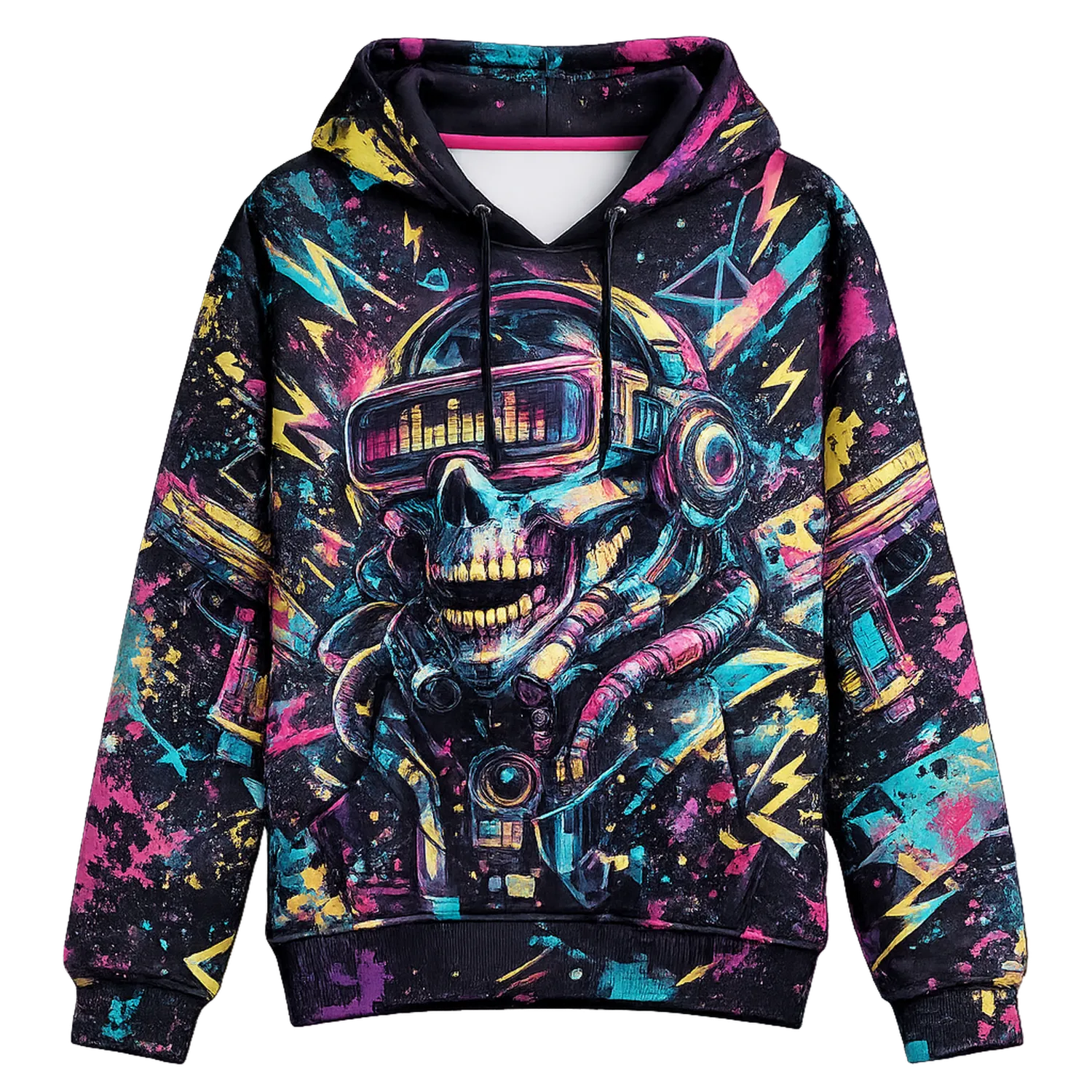 Futuristisches Kapuzensweatshirt mit Bunter Totenkopf-Grafik