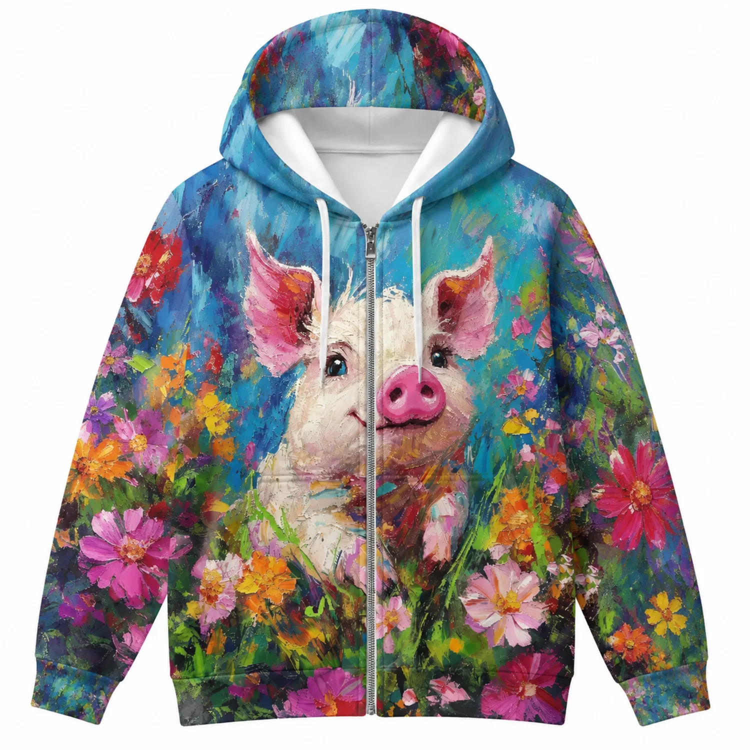 Bunter Kapuzenpullover mit fröhlichem Schweinemotiv