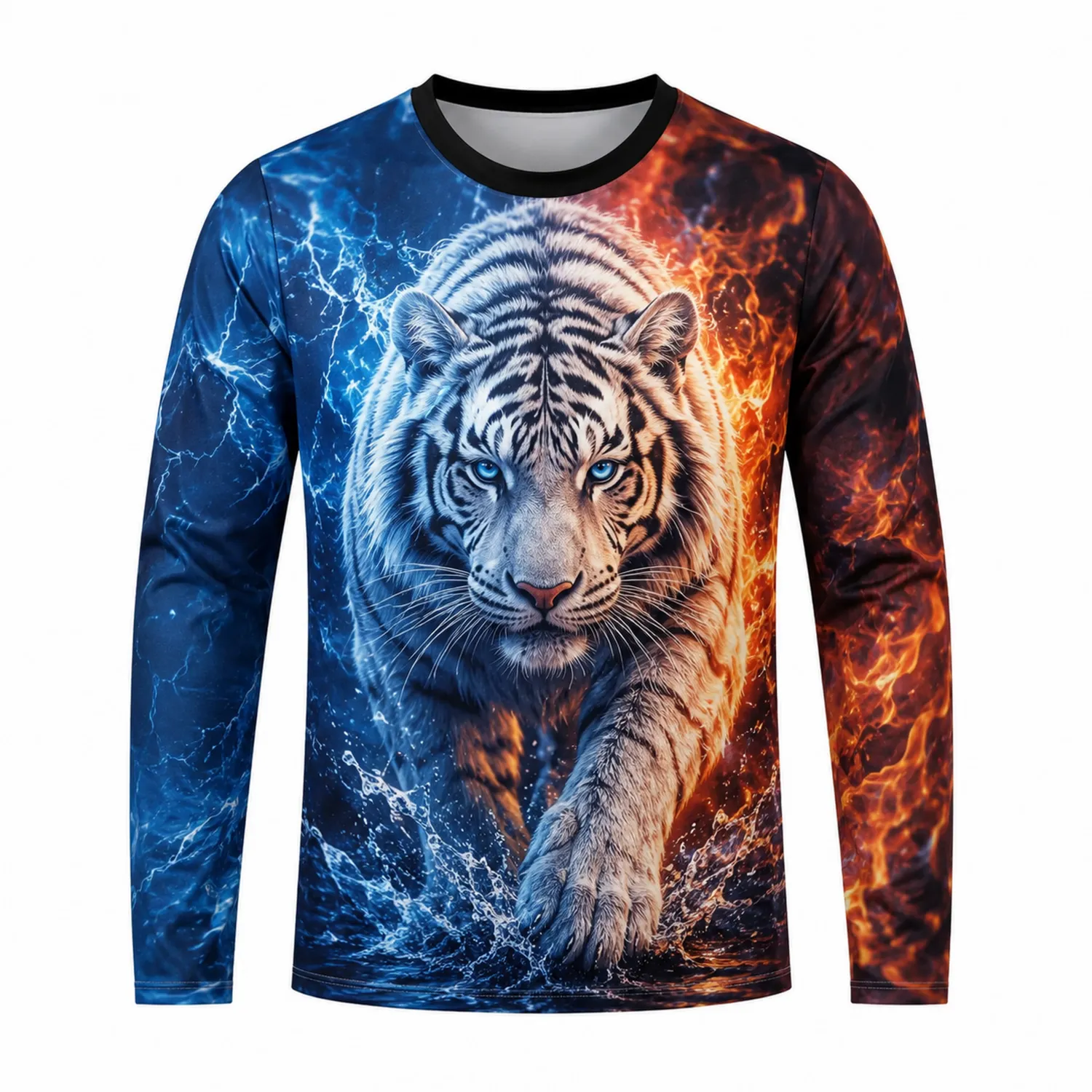 3D-Tiger Langarmshirt Blau/Rot