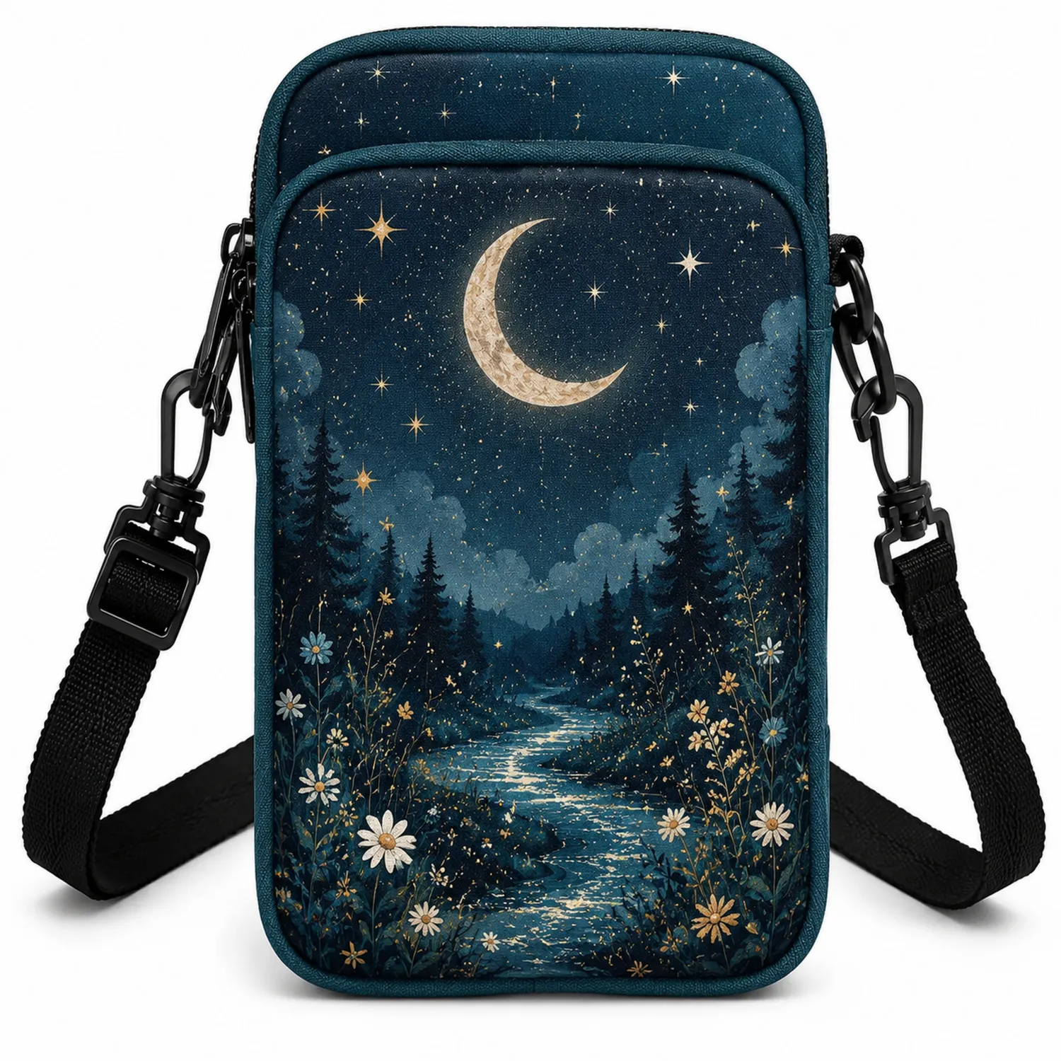 Borsa a tracolla con design lunare e paesaggio notturno