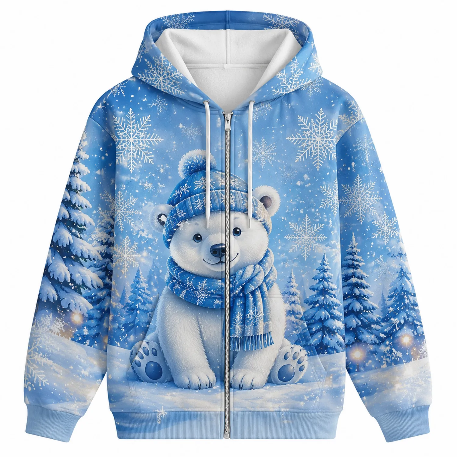 Felpa con Cappuccio Orso Polare Invernale Blu
