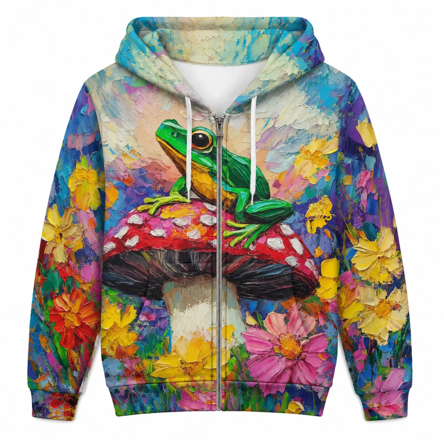 Felpa con Cappuccio Multicolore con Raganella e Fungo