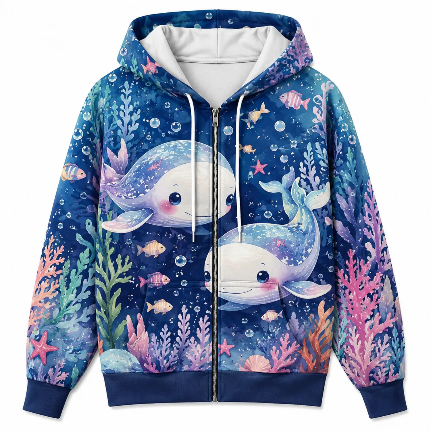Felpa con Cappuccio per Bambini Stampa Balena Oceanica Blu