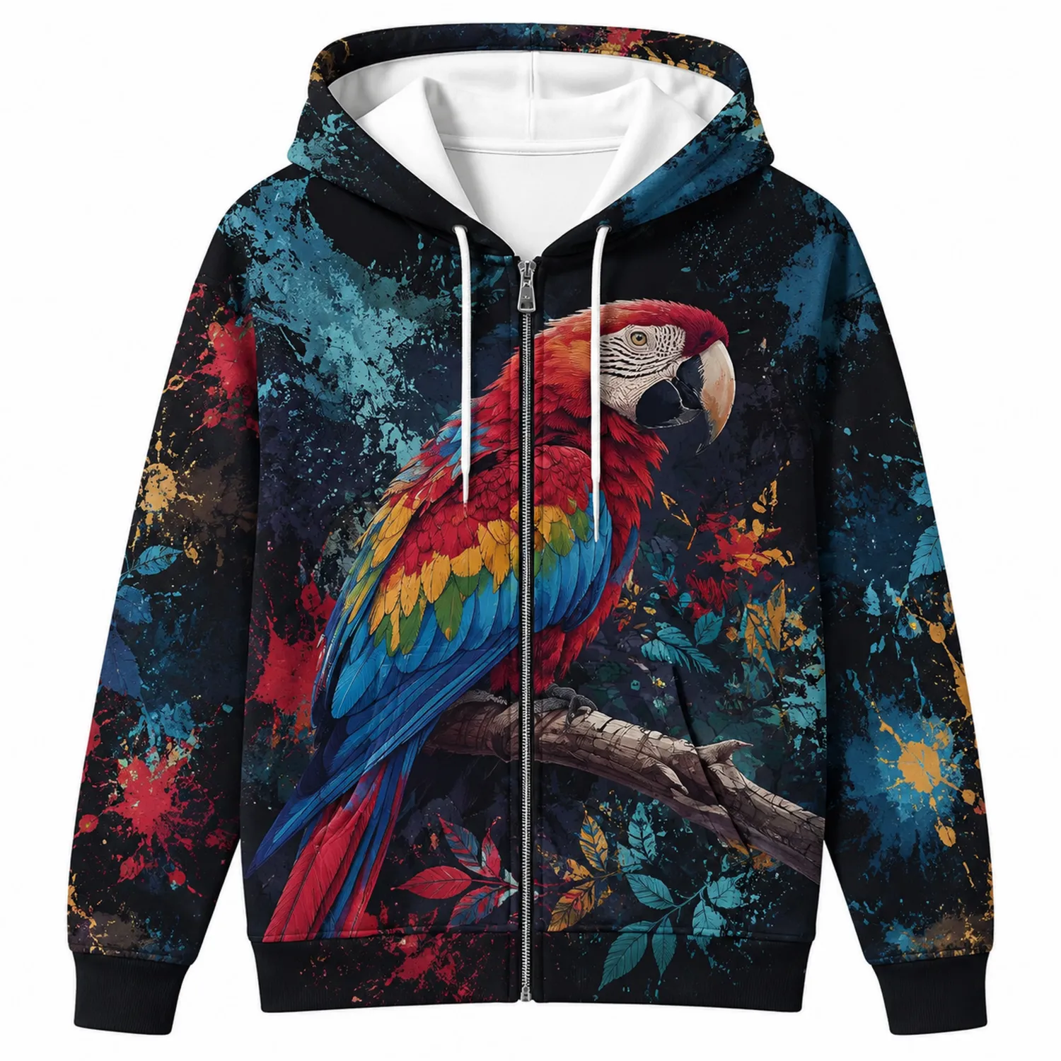 Felpa con Cappuccio Multicolore con Stampa Pappagallo