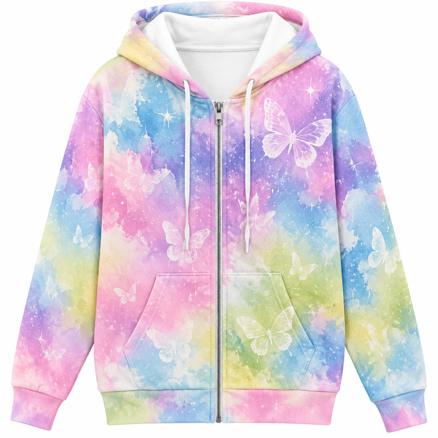 Felpa con Cappuccio Multicolore Farfalle e Zip