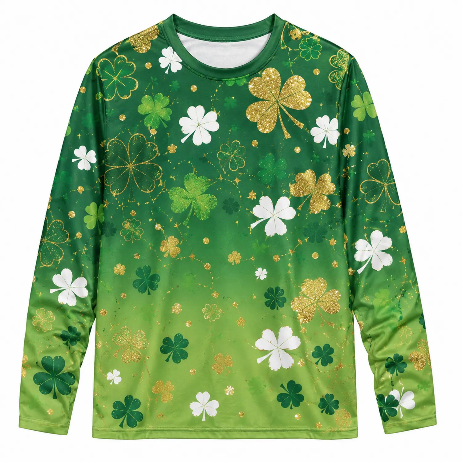 Maglia a Maniche Lunghe Verde con Stampa di Trifogli