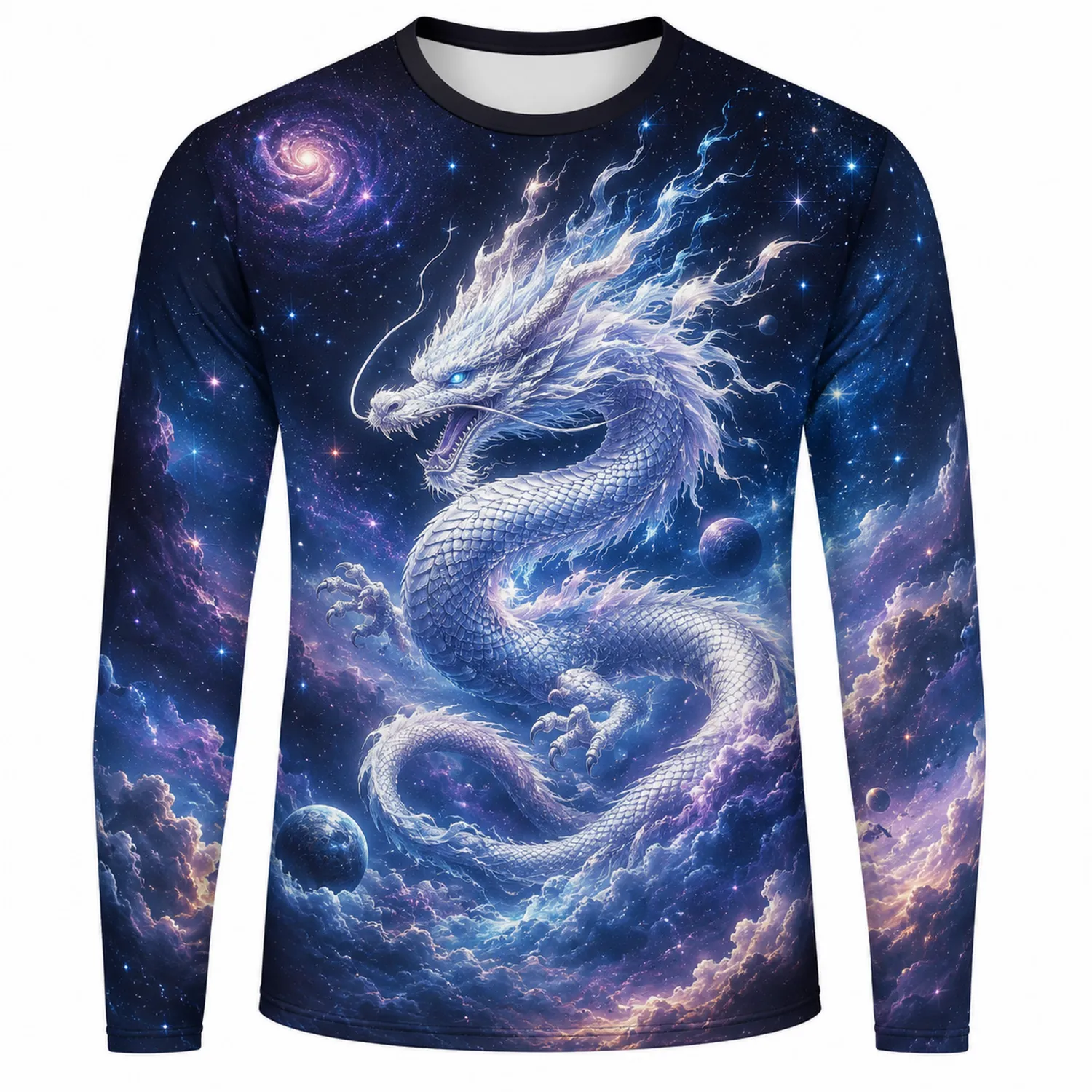 Maglia a Maniche Lunghe Dragone Spaziale Blu/Nero/Bianco