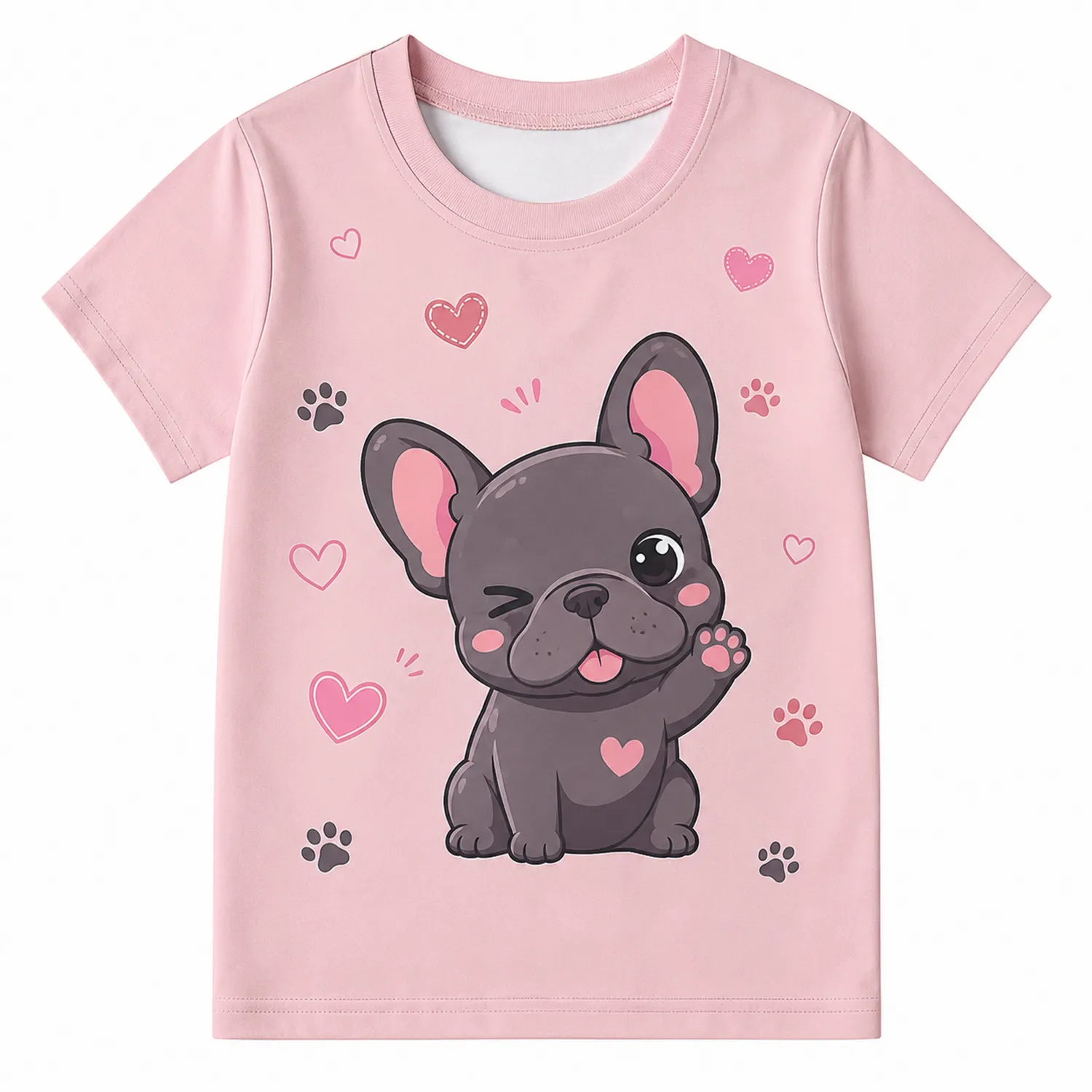 Maglietta Bambini Rosa con Bulldog Cartoon