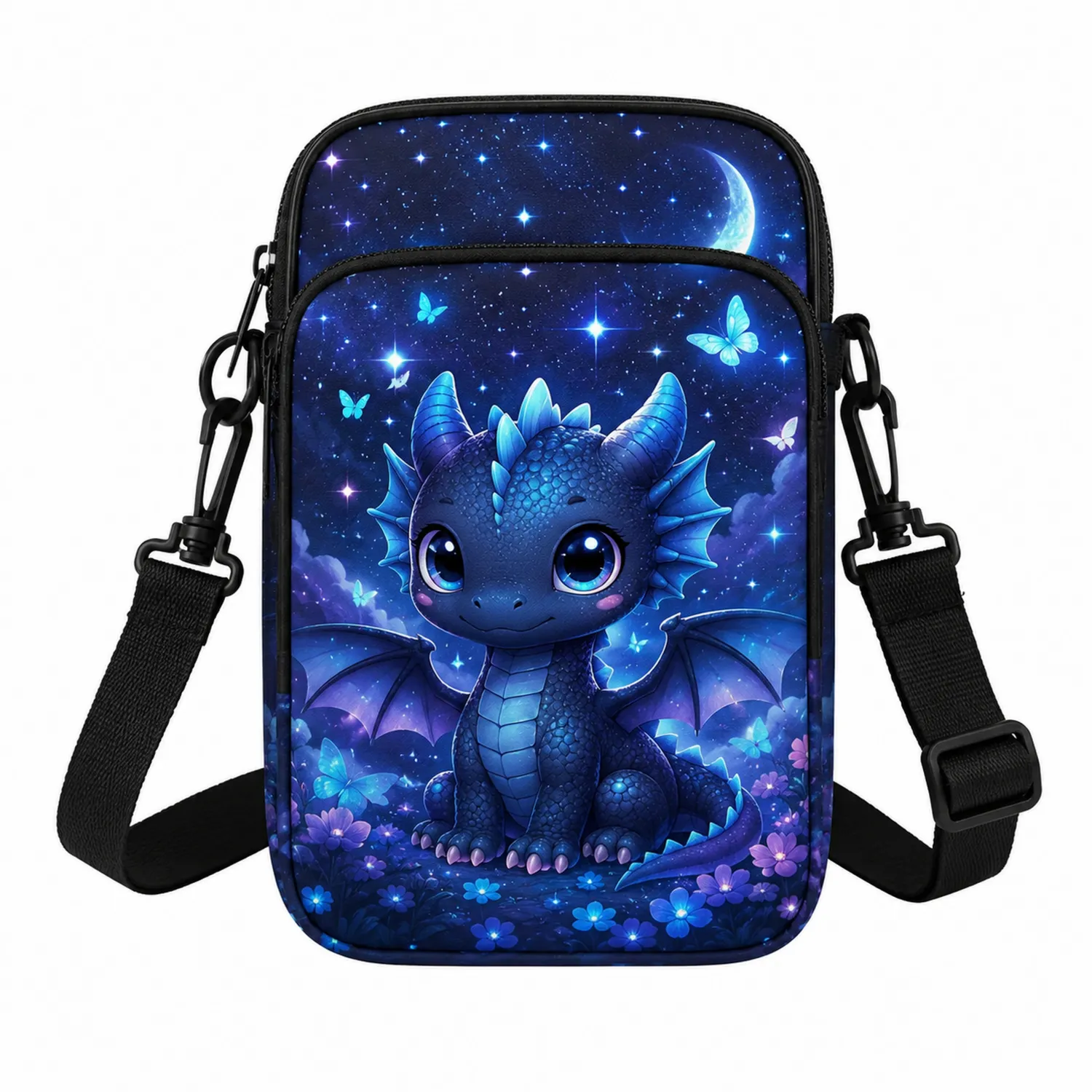Kindertasche mit niedlichem Drachenmotiv, verstellbarer Schultergurt, blau-Hauslivingart
